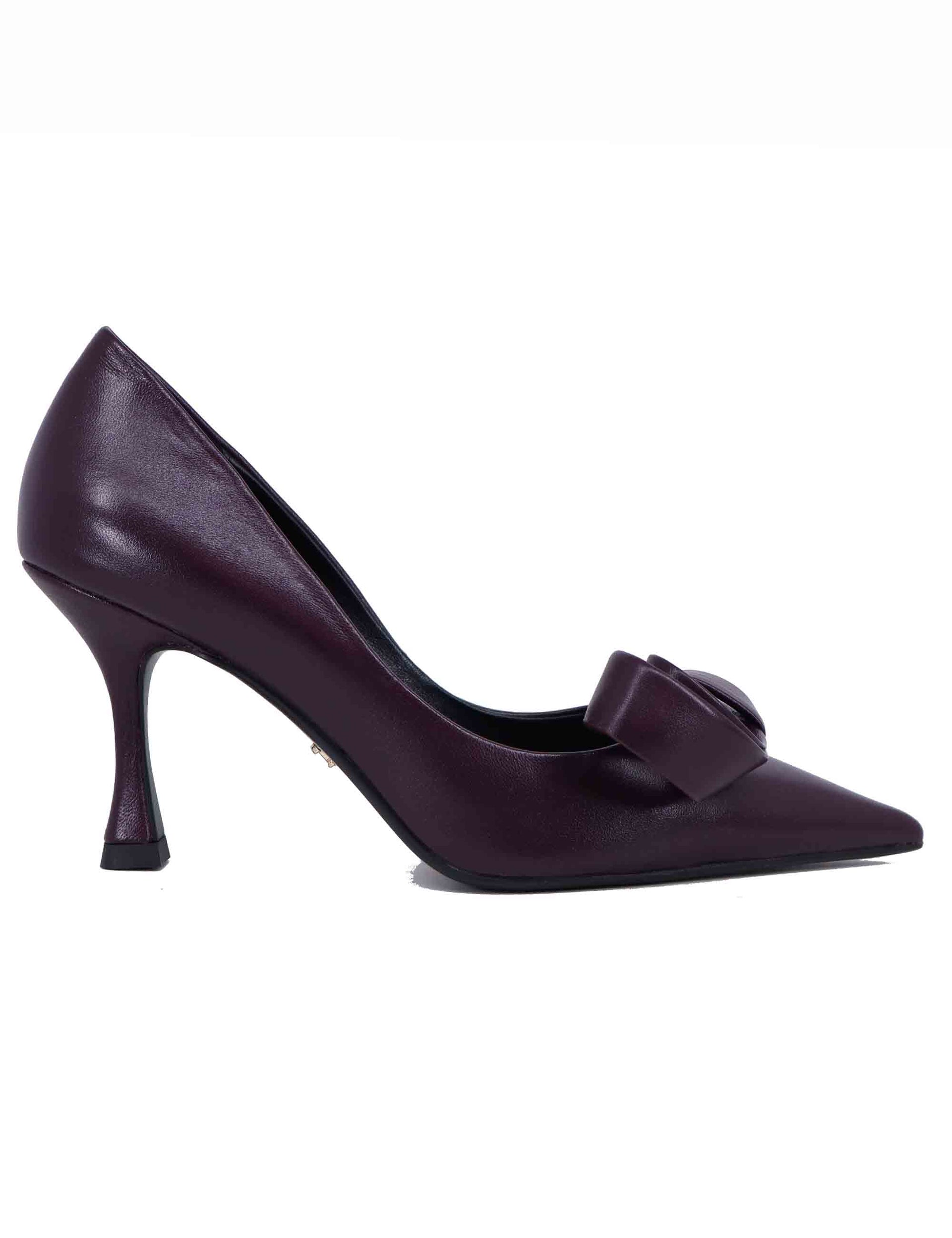 Women's Decollete Salones in Purple Leather High Heel