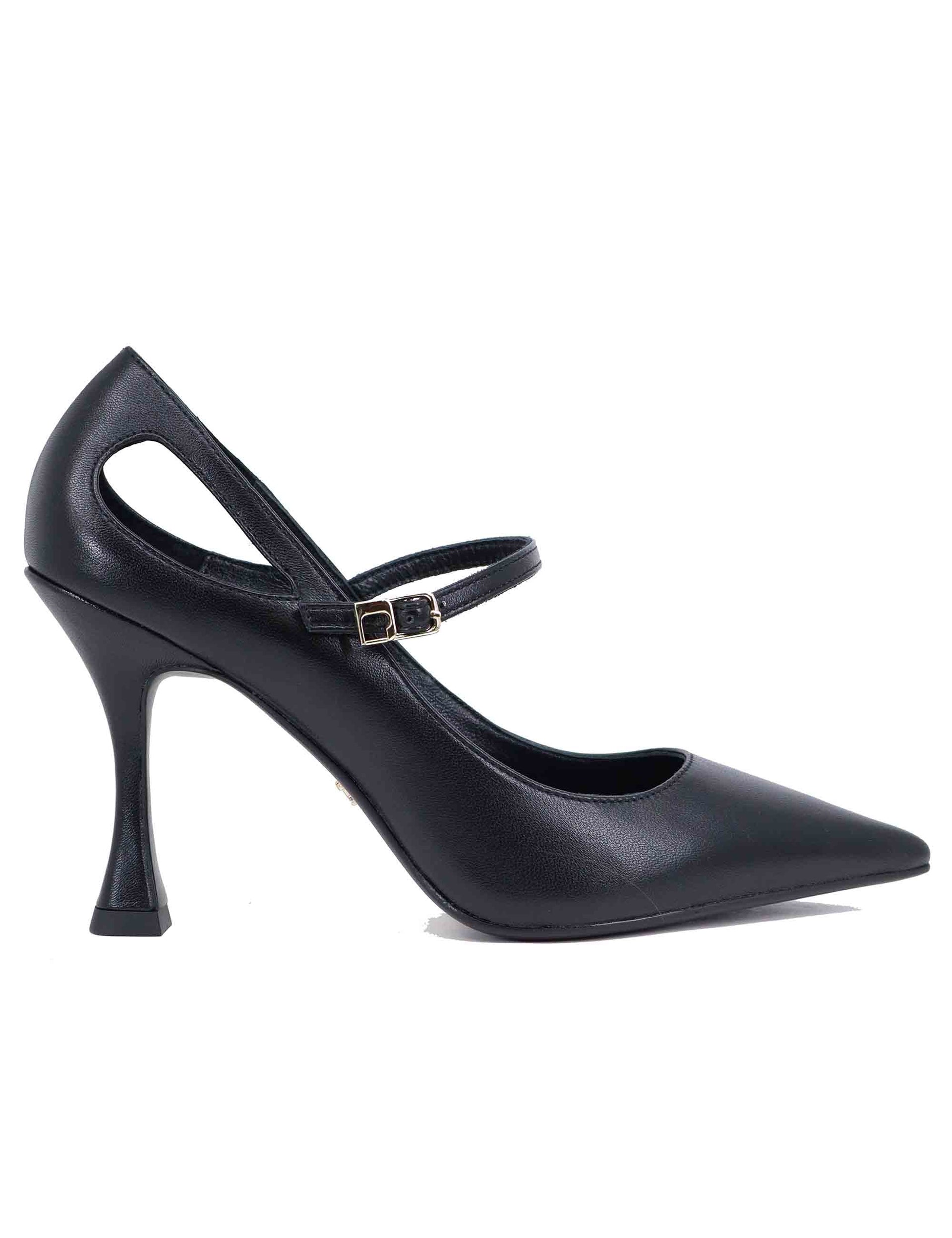 Women's Decollete Salones in black leather high heel