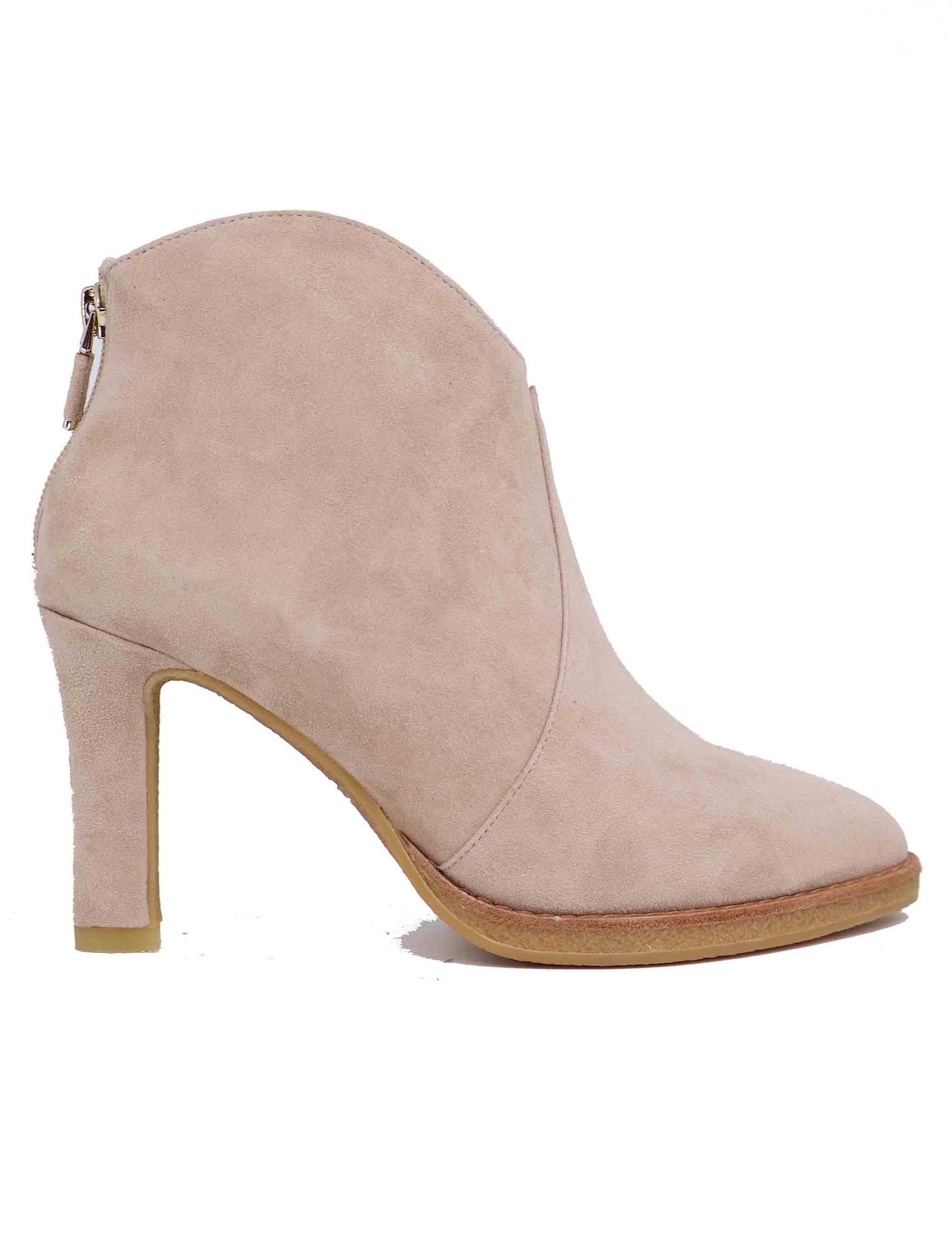 Women's Ankle Boots Botines in Beige Suede High Heel