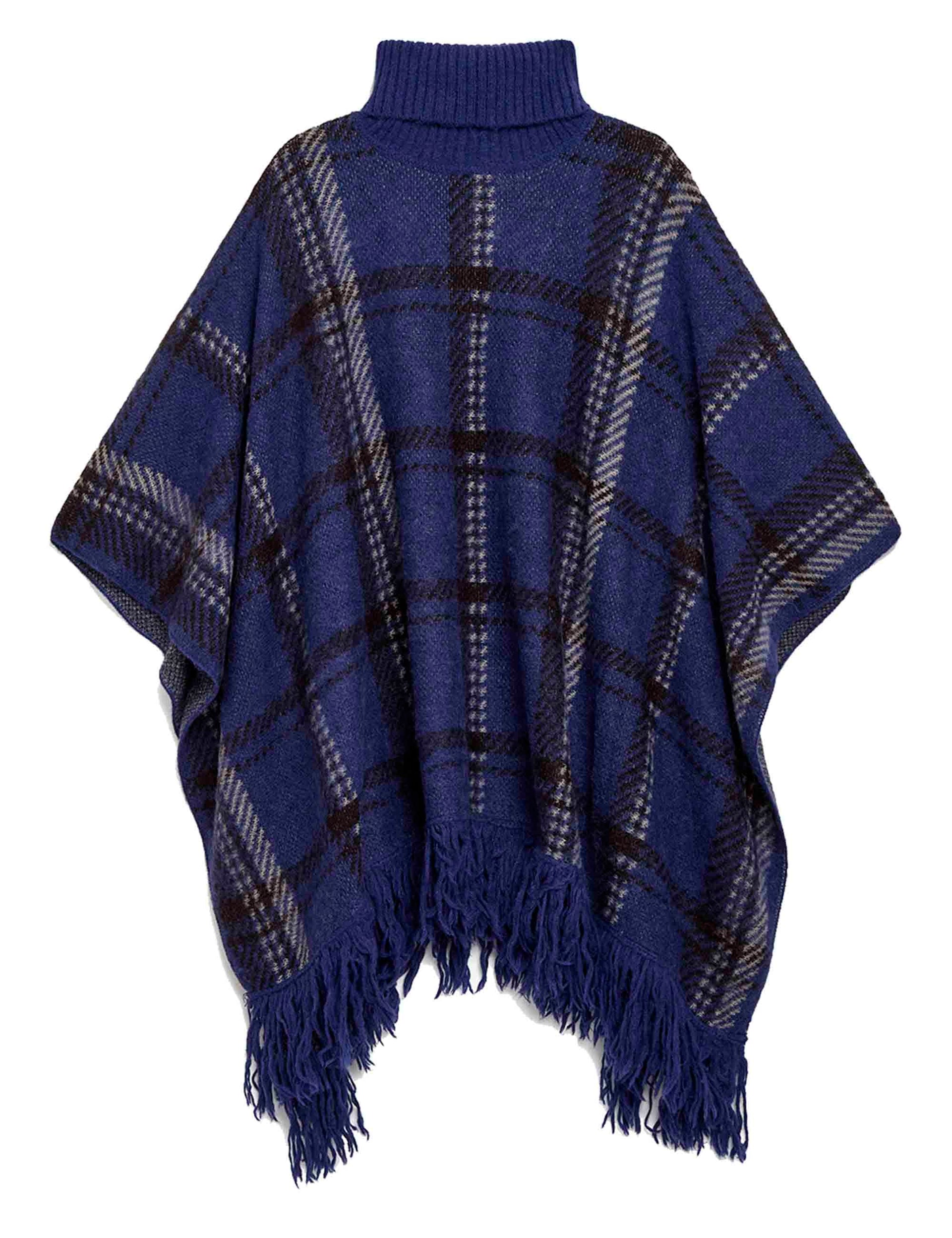 Brushed Alpaca Check Wool Blue Women's Capes