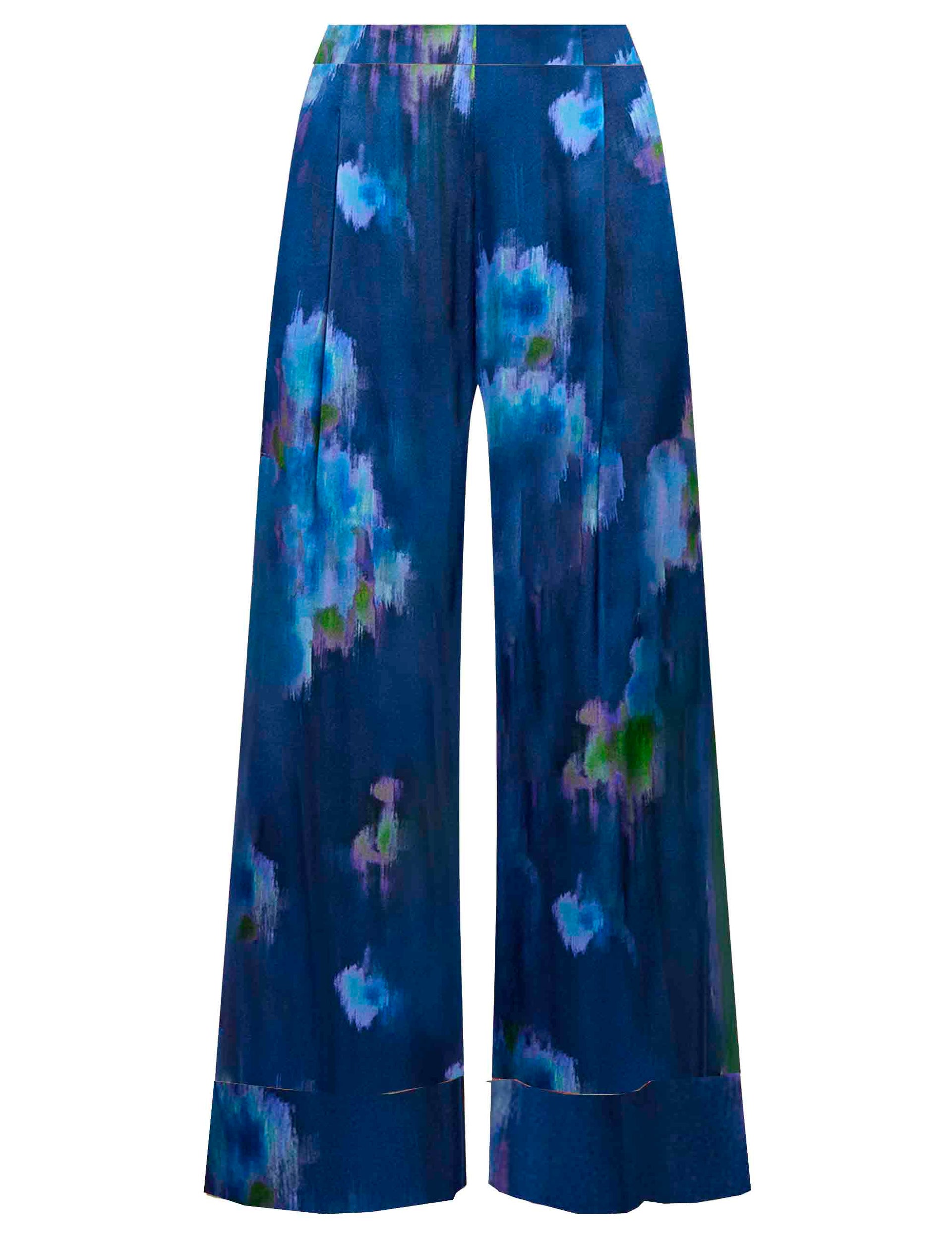 Pantaloni donna Silky Bouquet in viscosa naturale blu