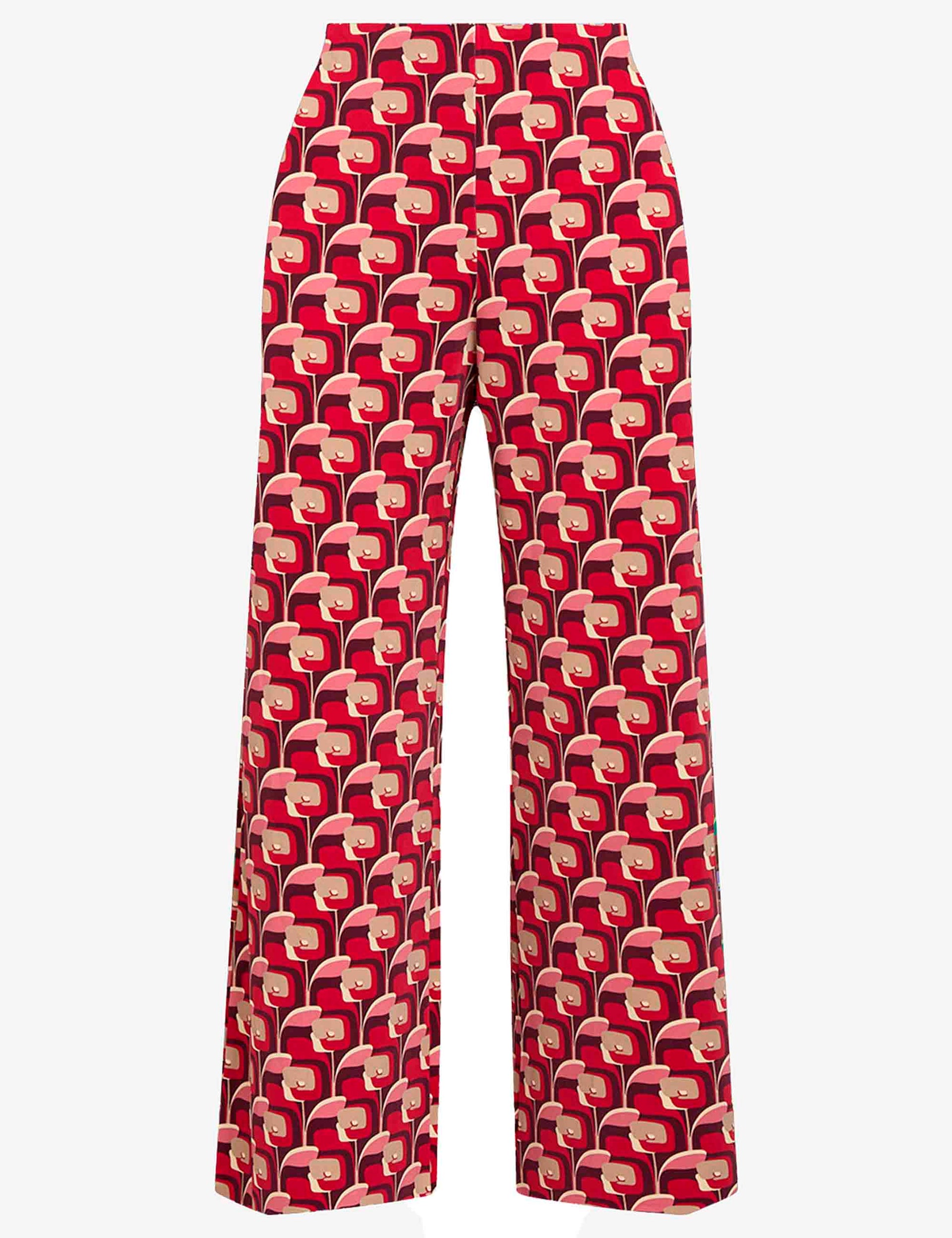 Pantaloni donna Pappy in jersey rosso a fantasia