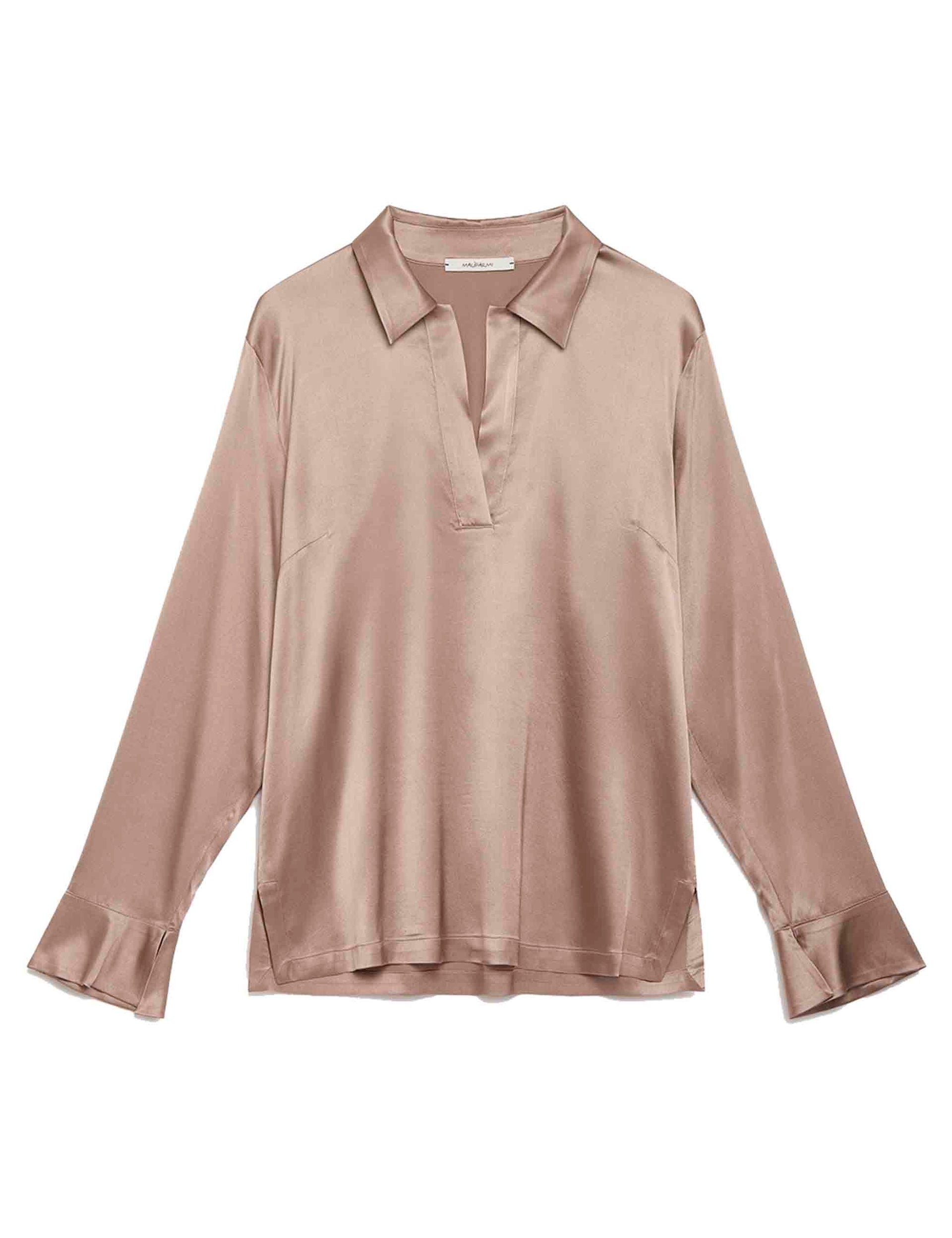 Silk Women's Shirts in Taupe Silk with Long Sleeves