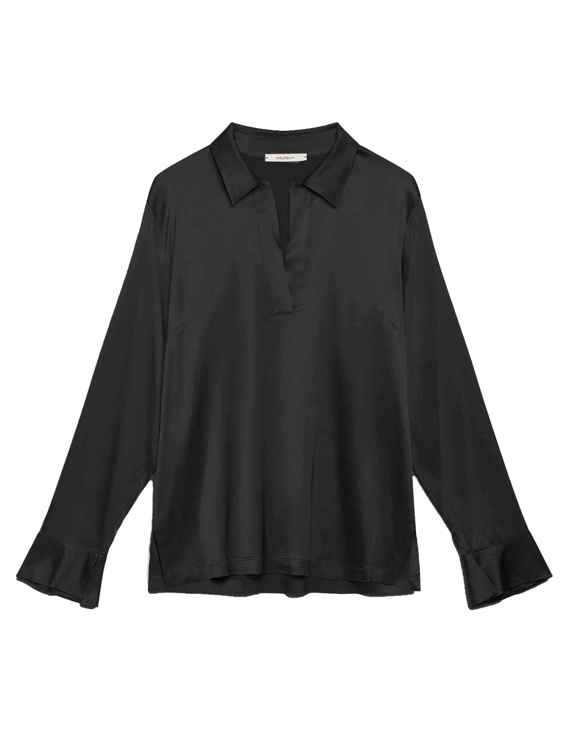 Silk Women's Shirts in Black Silk with Long Sleeves