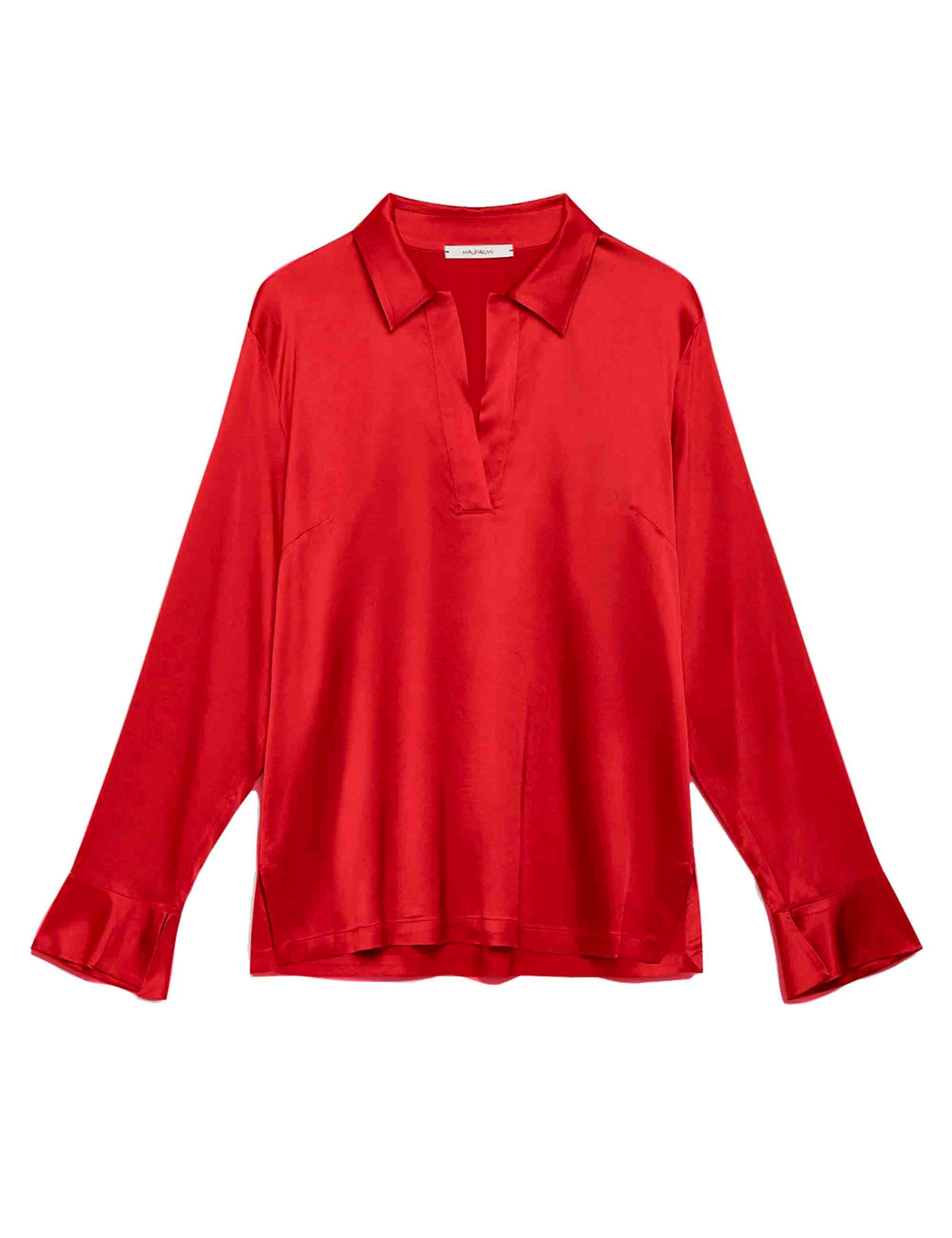 Silk Women's Shirts in Red Silk with Long Sleeves