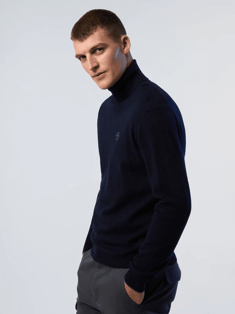 Maglioni uomo a collo alto in eco cashmere blu