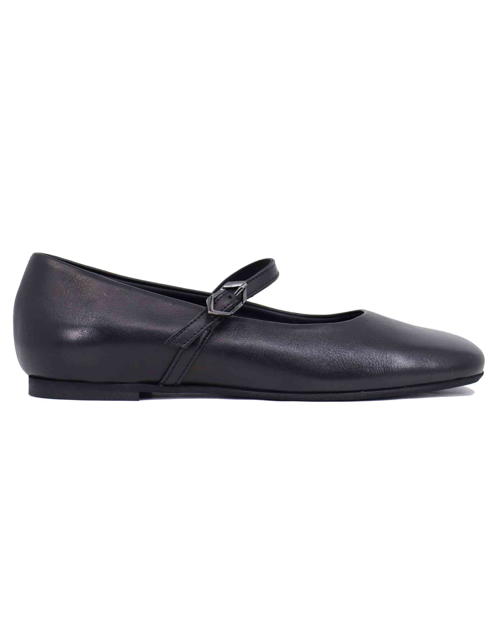 Ballerine donna in pelle nera punta larga