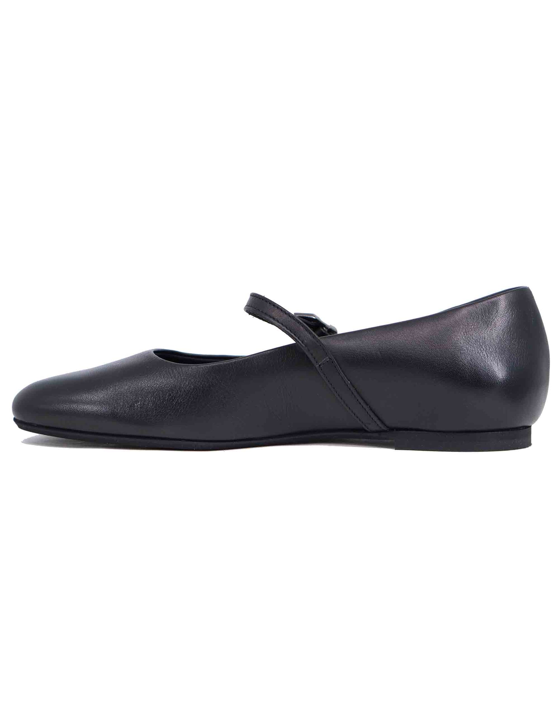 Ballerine donna in pelle nera punta larga