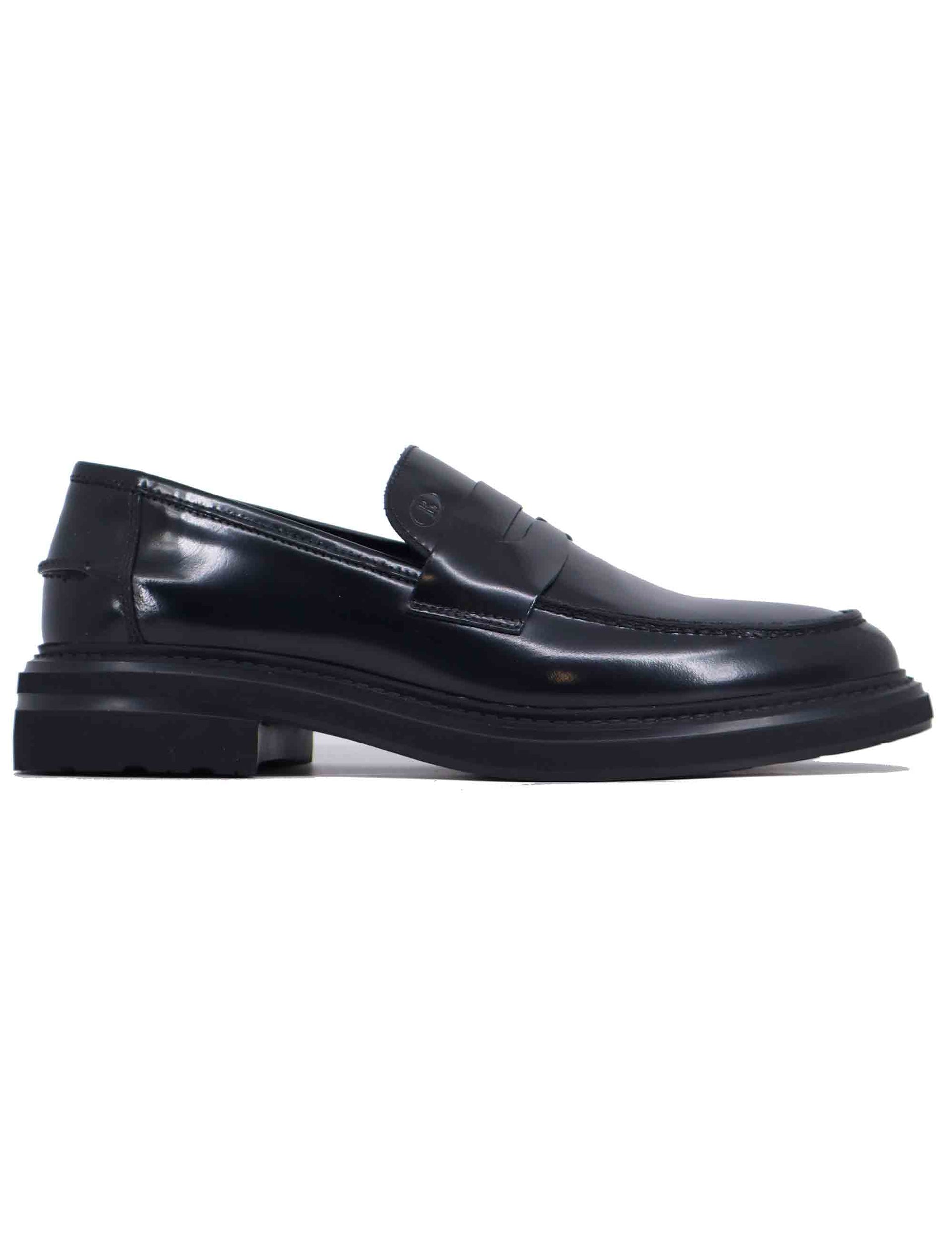 Men's black leather loafers with rubber sole