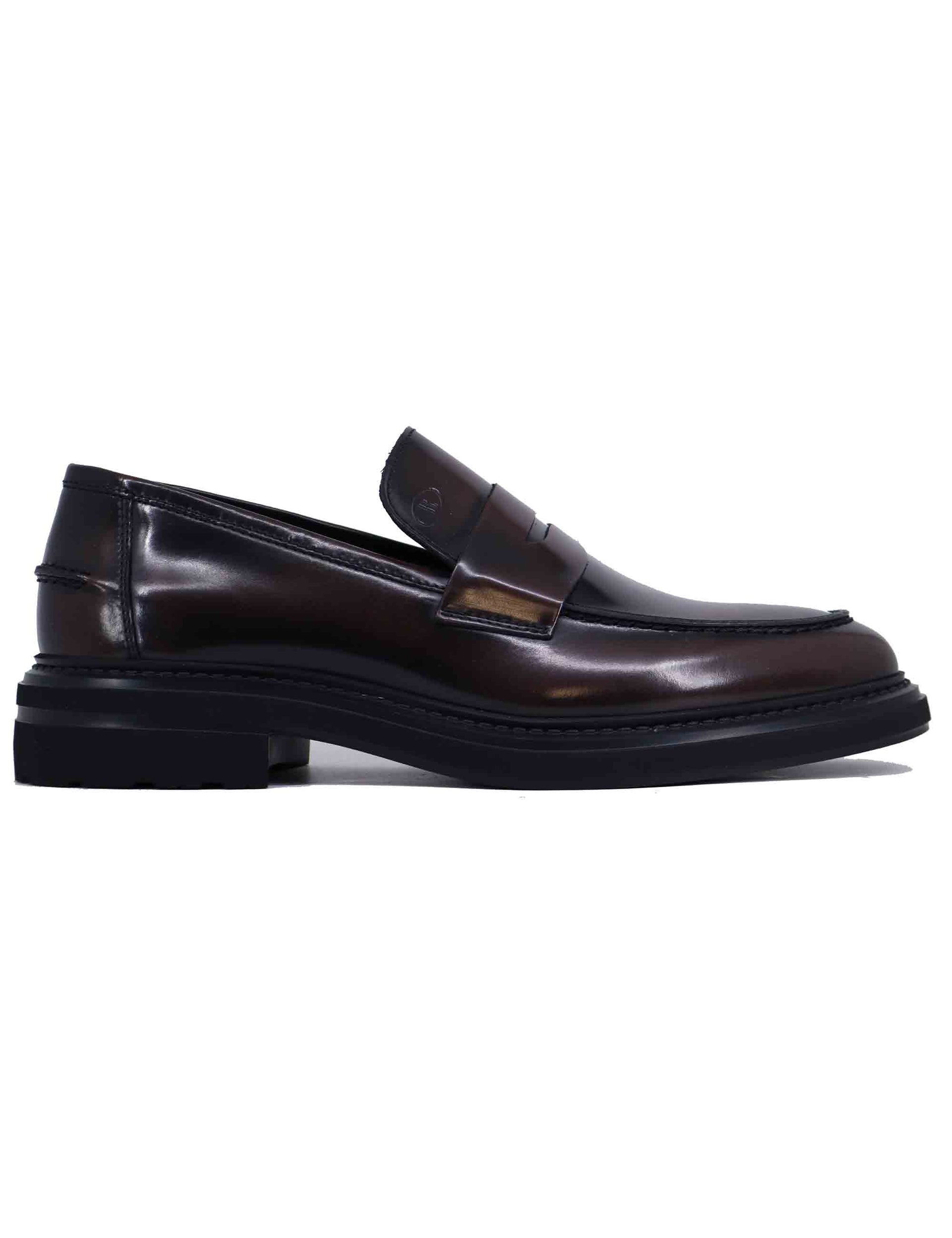 Men's brown leather loafers with rubber sole