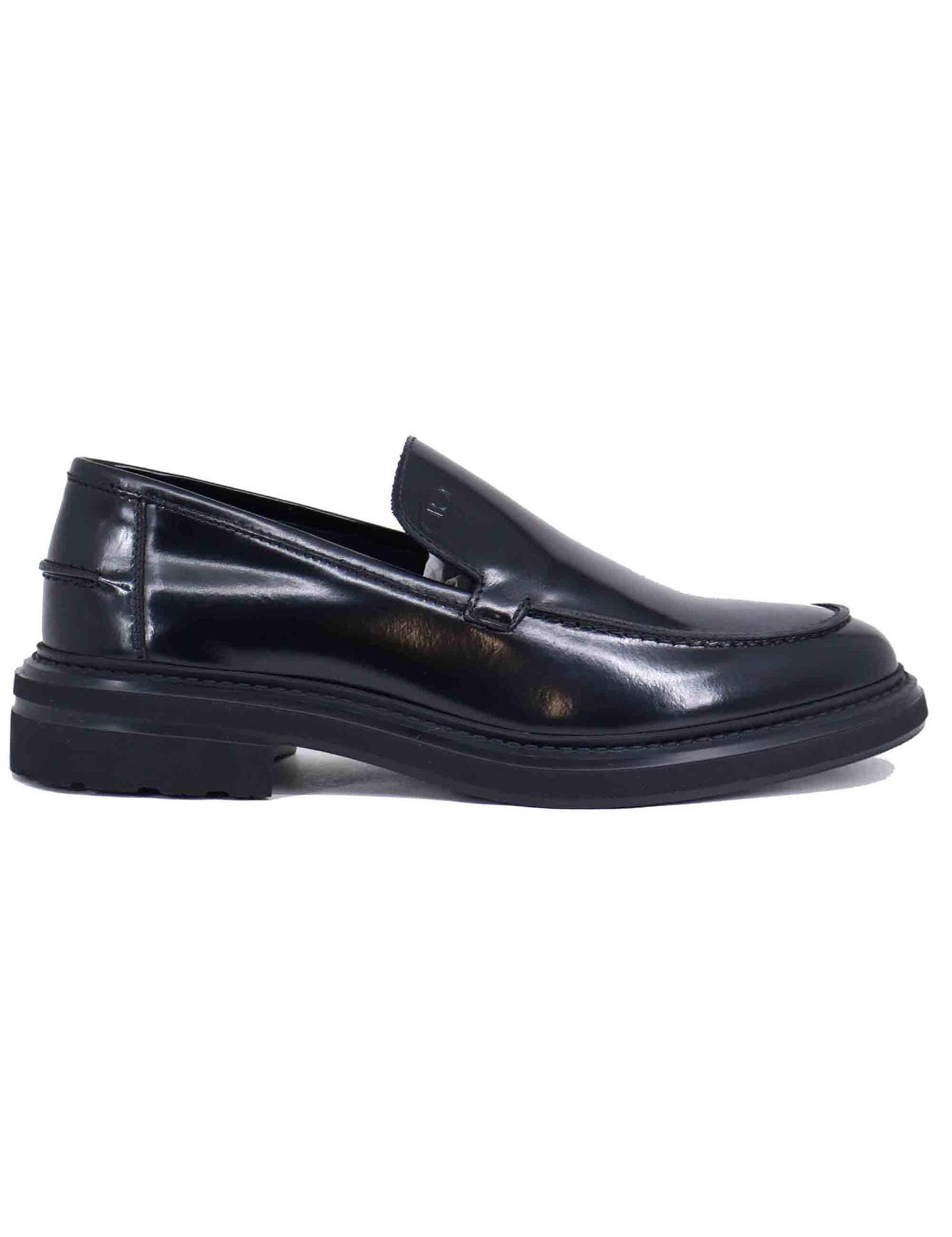 Men's black leather loafers with rubber sole