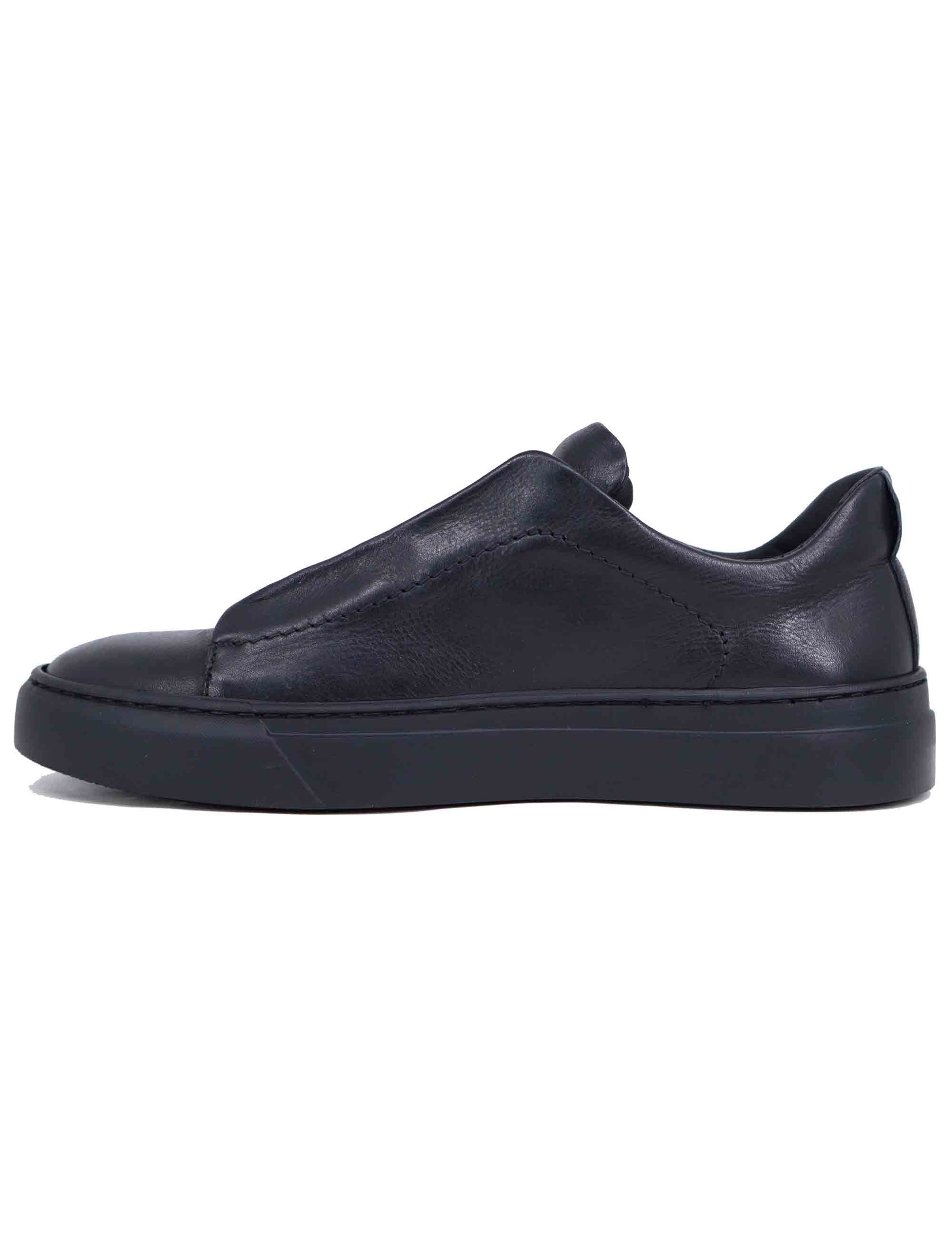 Sneakers uomo in pelle nera con elastici