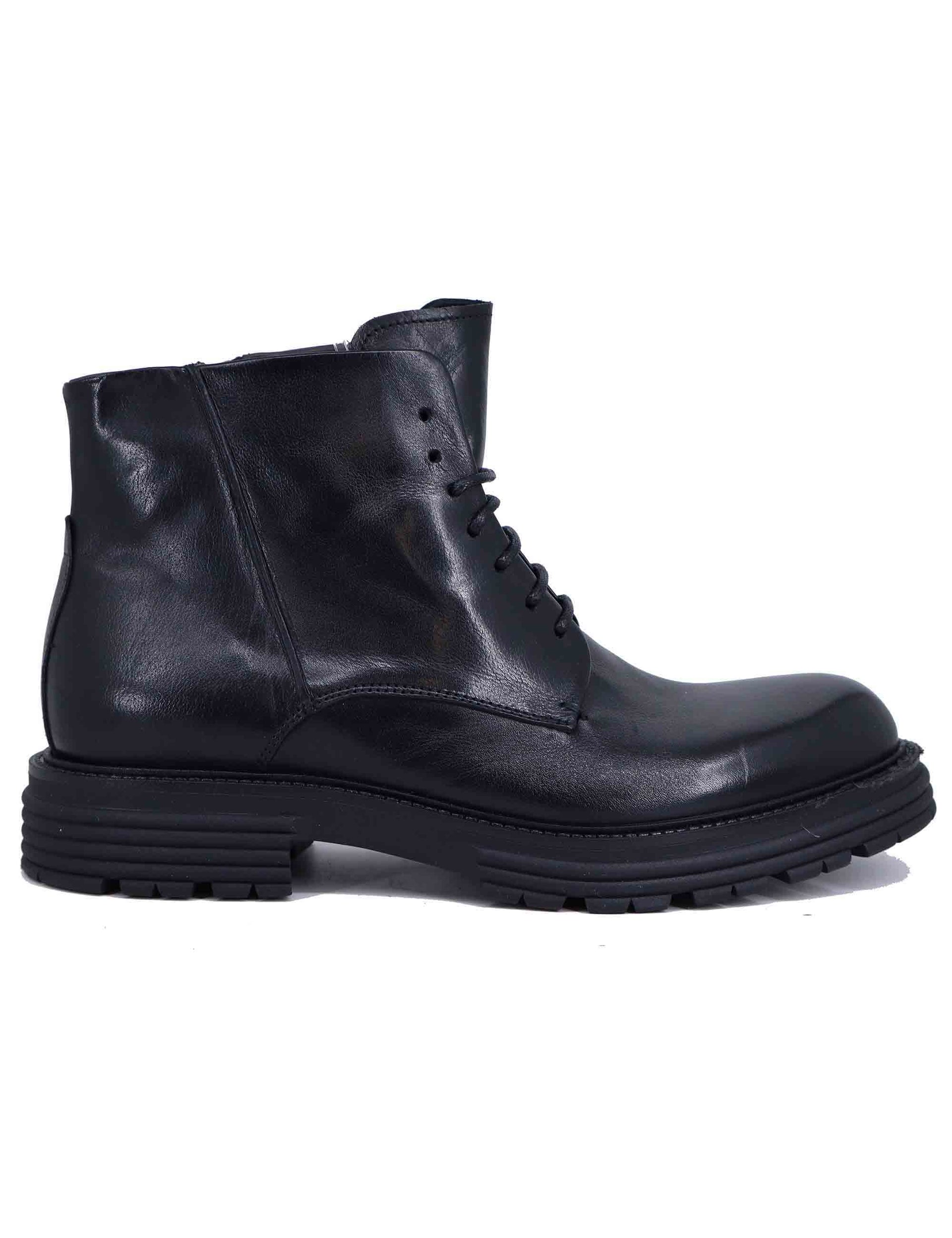 Men's black leather lace-up ankle boots with rubber sole