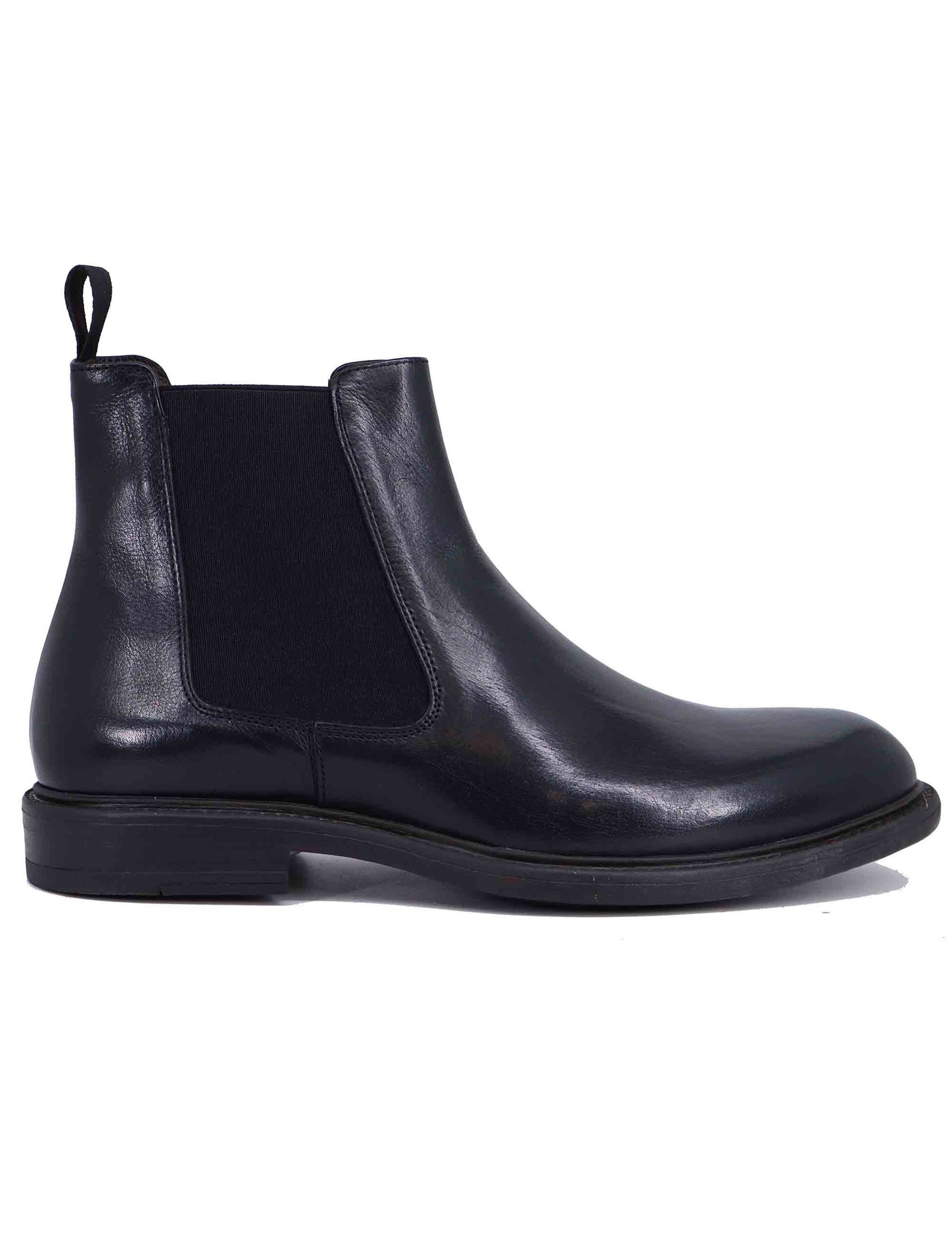 Men's black leather beatles ankle boots with rubber sole