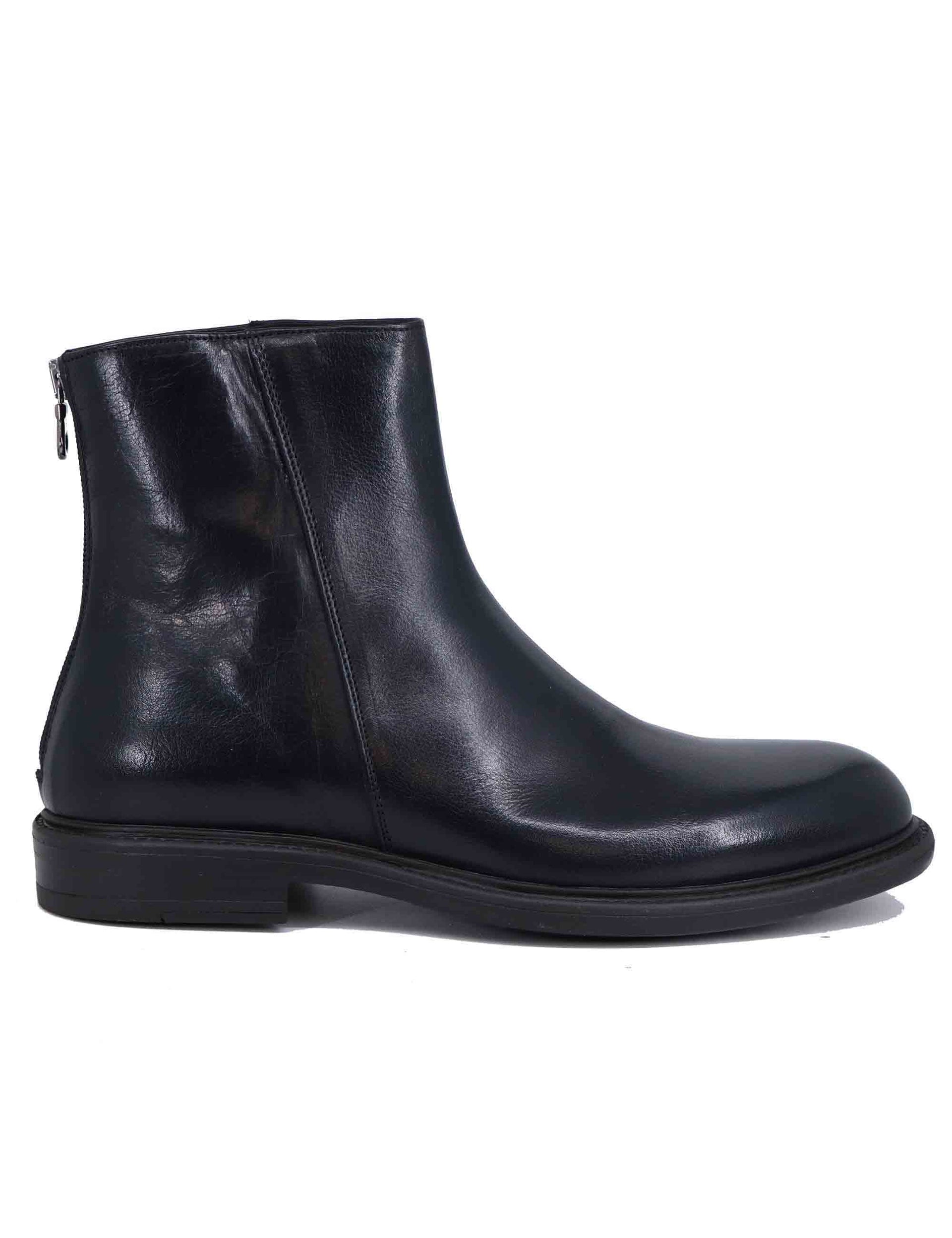 Men's black leather ankle boots with back zip