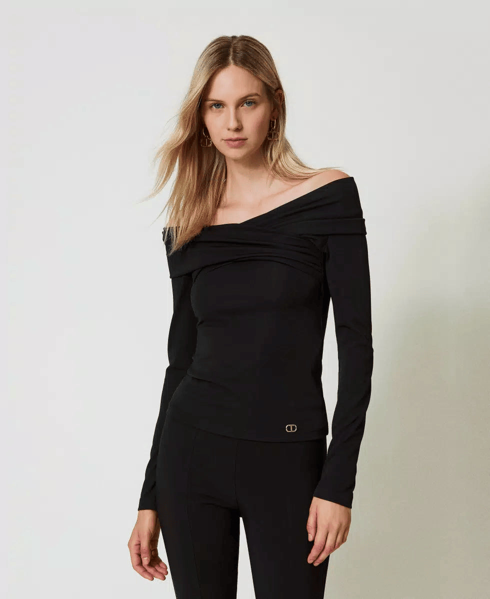 Bluse donna in jersey di crepe nero