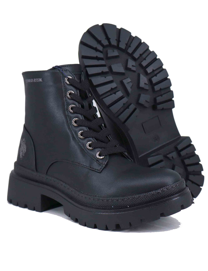 Stivaletti stringati donna in eco pelle nera BYKER001W DU1 U.S. Polo Assn. 