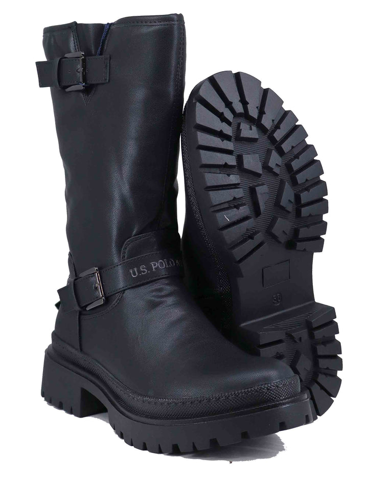 Stivaletti biker donna in eco pelle nera BYKER002W DU1 U.S. Polo Assn. 