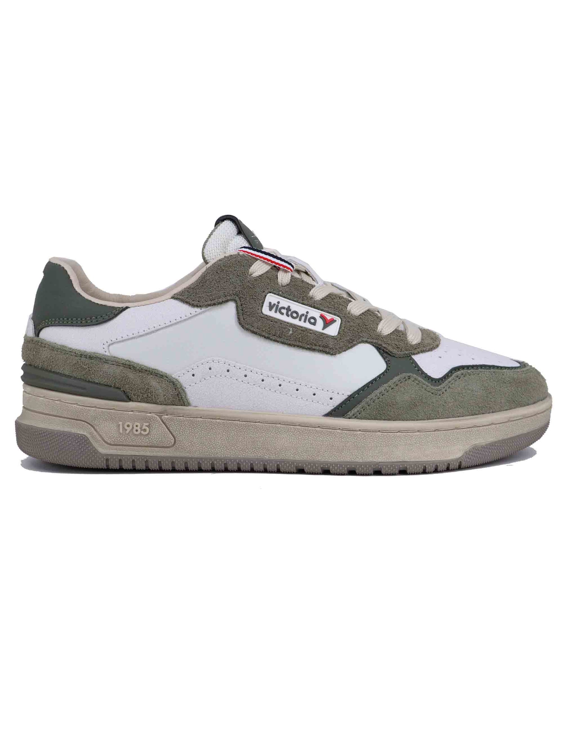 Sneakers uomo in pelle bianca con riporti verde