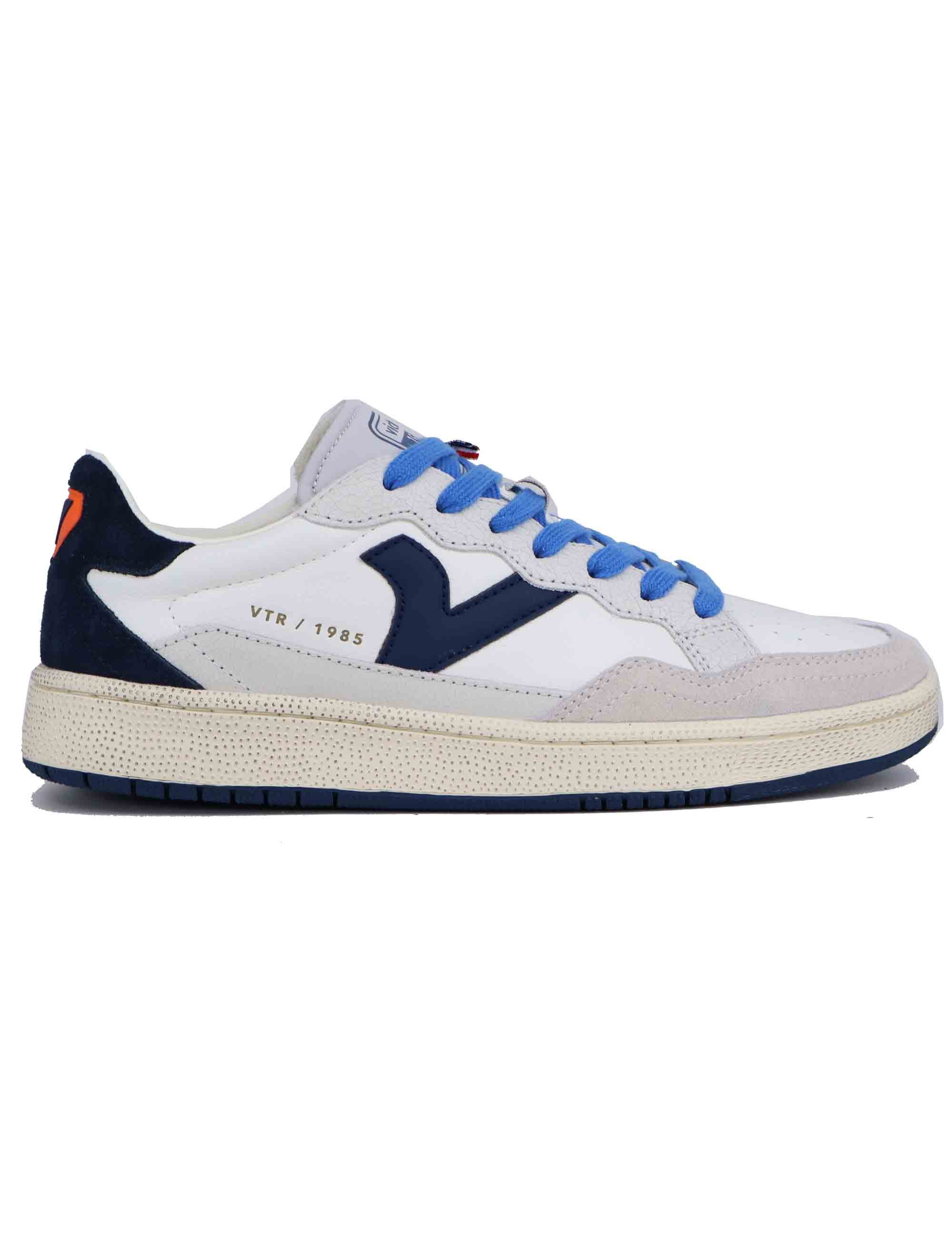 Spatarella Sneakers uomo in pelle bianca con riporti blu