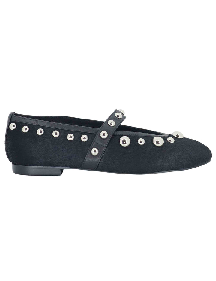 Ballerine donna in pelle nera con borchie e cinturino sul collo piede 717Z90VK 03 Bibi Lou 
