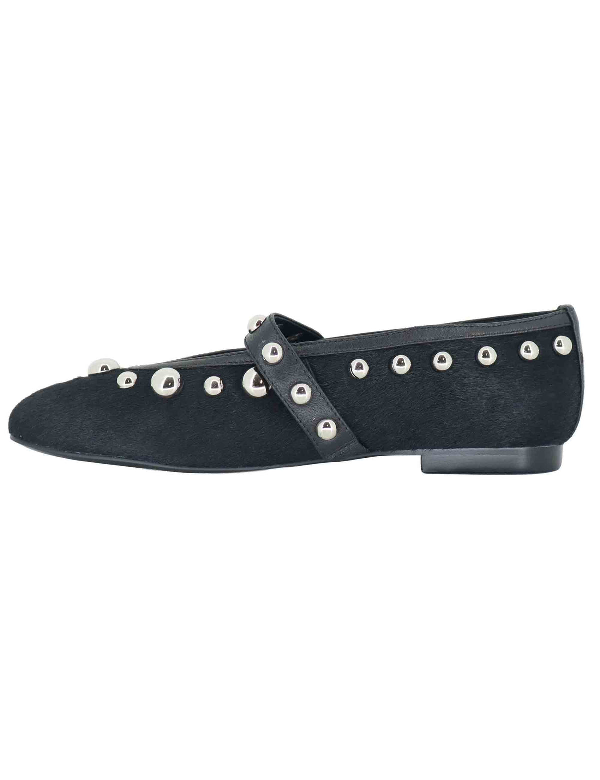 Ballerine donna in pelle nera con borchie e cinturino sul collo piede 717Z90VK 03 Bibi Lou 