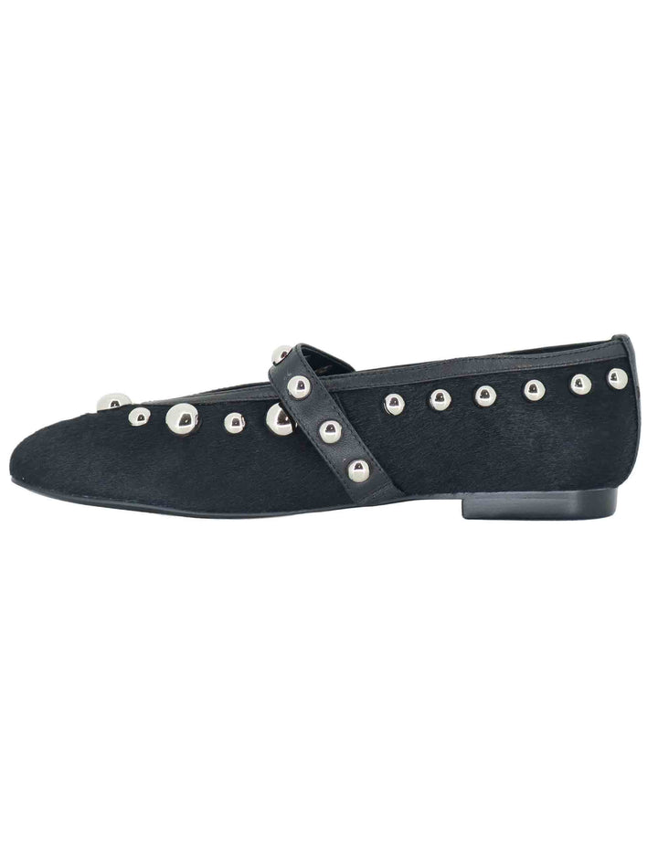 Ballerine donna in pelle nera con borchie e cinturino sul collo piede 717Z90VK 03 Bibi Lou 