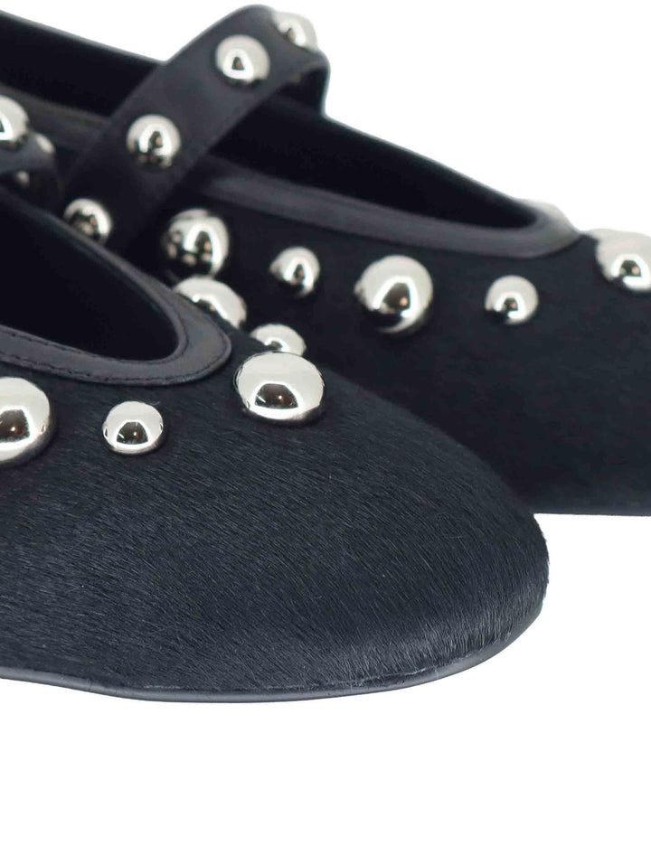 Ballerine donna in pelle nera con borchie e cinturino sul collo piede 717Z90VK 03 Bibi Lou 