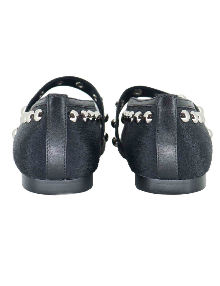 Ballerine donna in pelle nera con borchie e cinturino sul collo piede 717Z90VK 03 Bibi Lou 