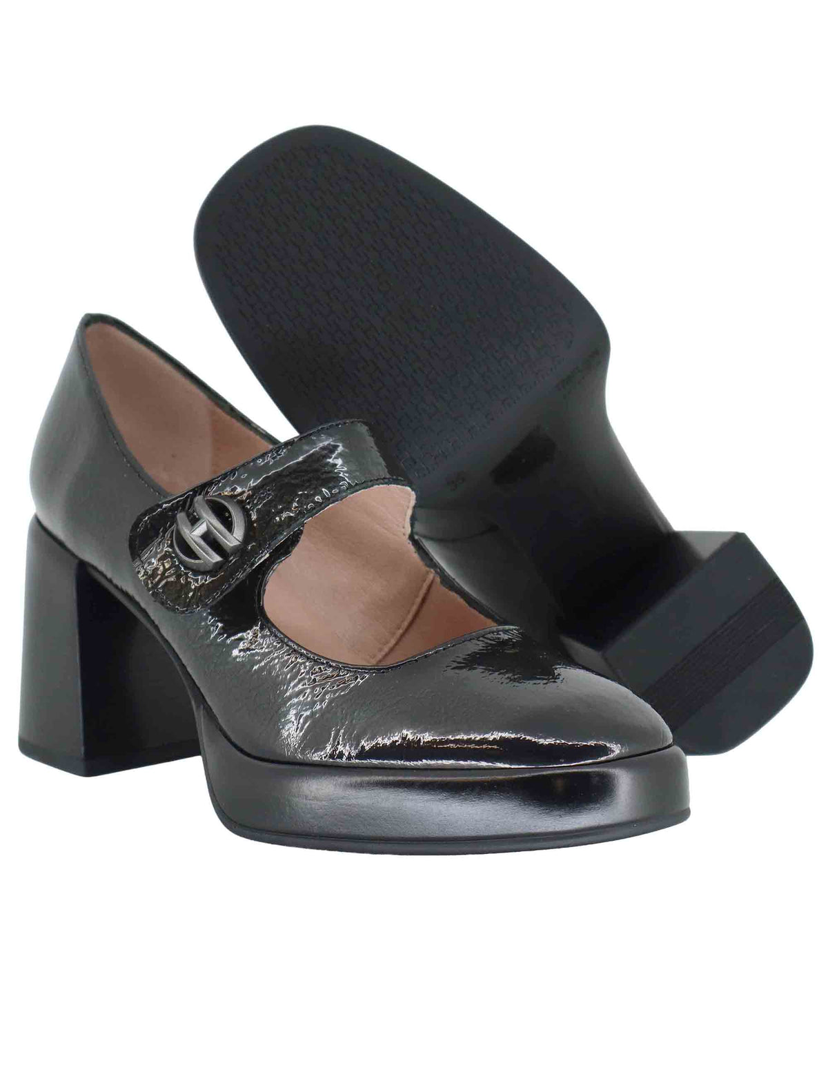 Decollete donna in pelle grigia con cinturino e tacco alto HI254305 C001 Hispanitas 