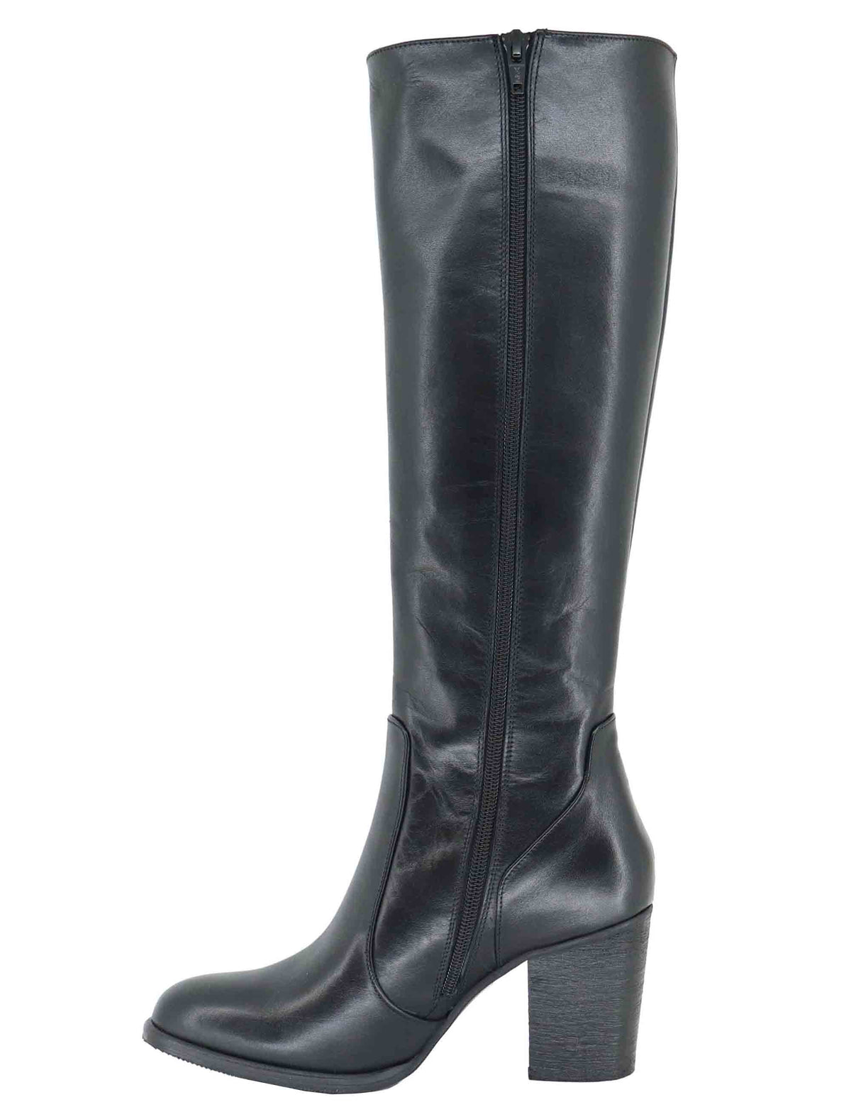 Stivali donna in pelle nera con tacco cuoio alto e zip interna 9780TR 001 Les Venues 