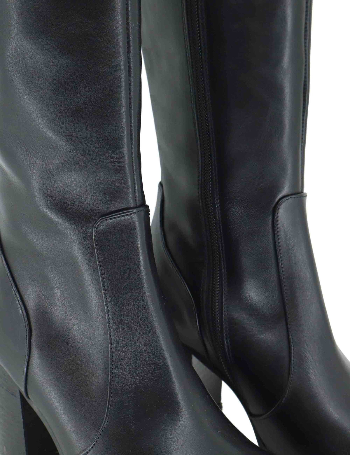 Stivali donna in pelle nera con tacco cuoio alto e zip interna 9780TR 001 Les Venues 