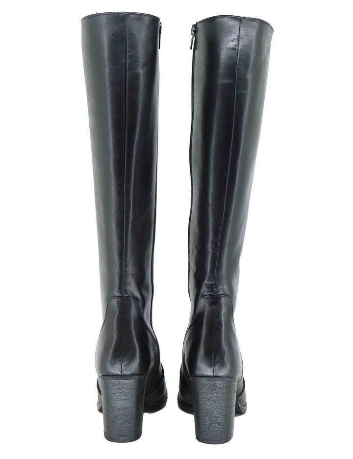 Stivali donna in pelle nera con tacco cuoio alto e zip interna 9780TR 001 Les Venues 