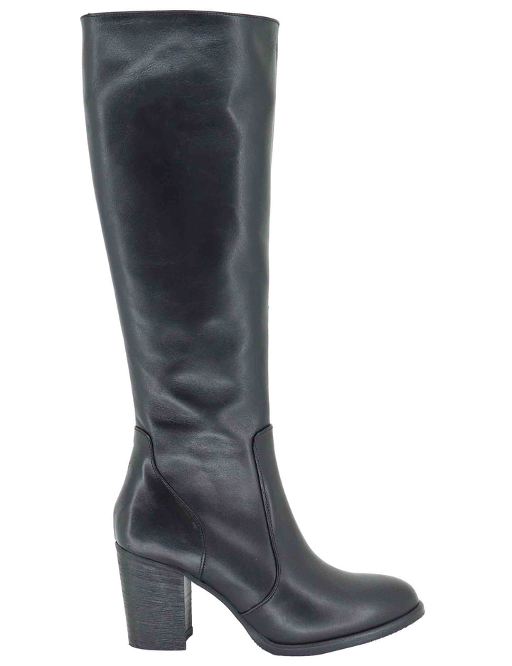 Stivali donna in pelle nera con tacco cuoio alto e zip interna 9780TR 001 Les Venues 