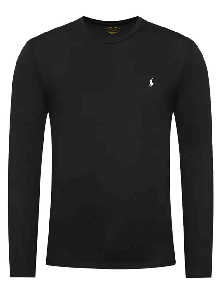 T-shirt uomo Crew in cotone nero con logo ricamato e maniche lunghe 714844759001 POLO BLACK Polo Ralph Lauren 