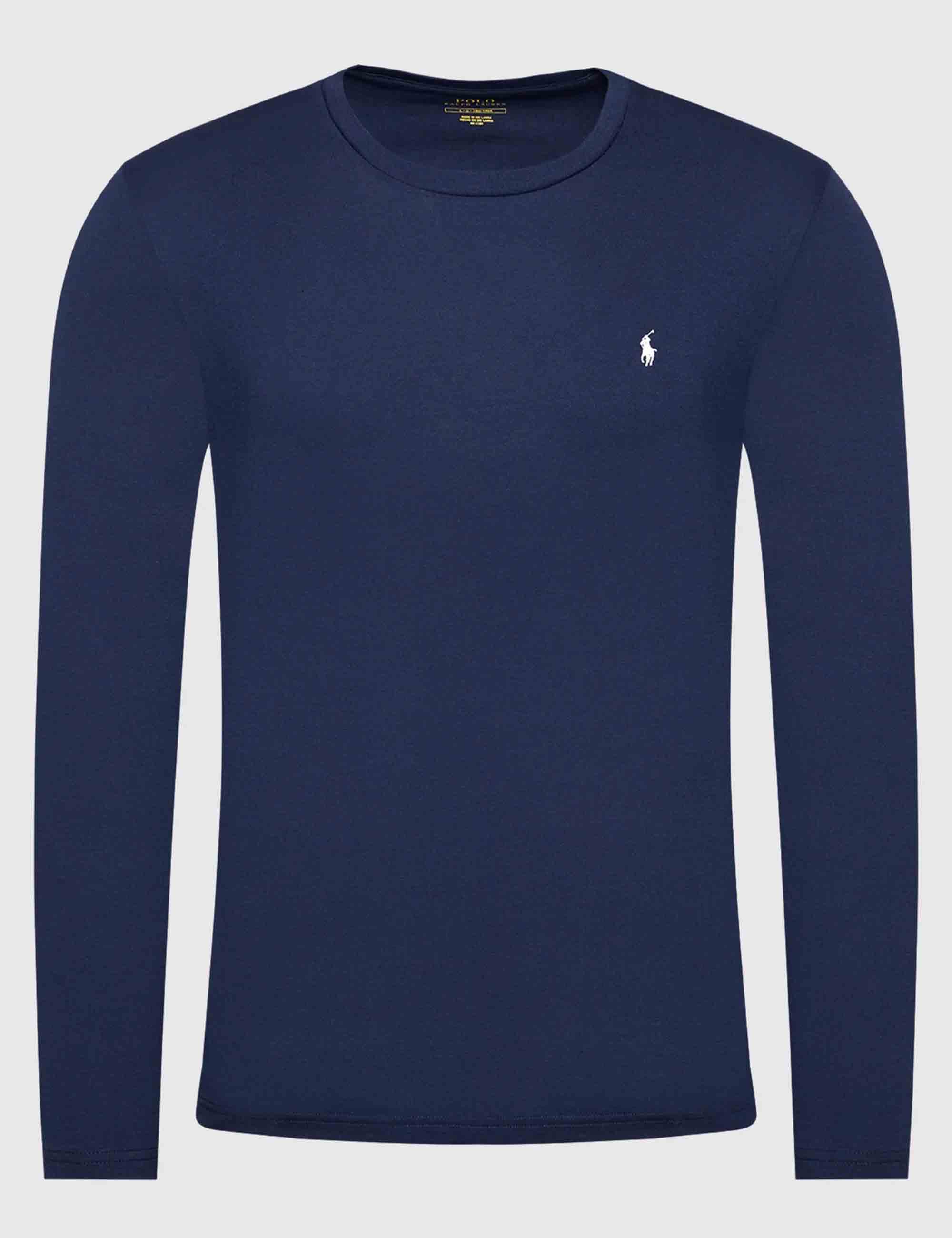 T-shirt uomo Crew in cotone blu con logo ricamato e maniche lunghe 714844759002 CRUISE NAVY Polo Ralph Lauren 