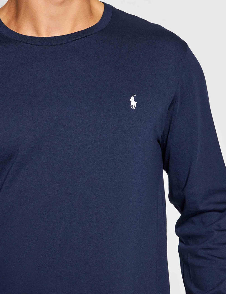 T-shirt uomo Crew in cotone blu con logo ricamato e maniche lunghe 714844759002 CRUISE NAVY Polo Ralph Lauren 
