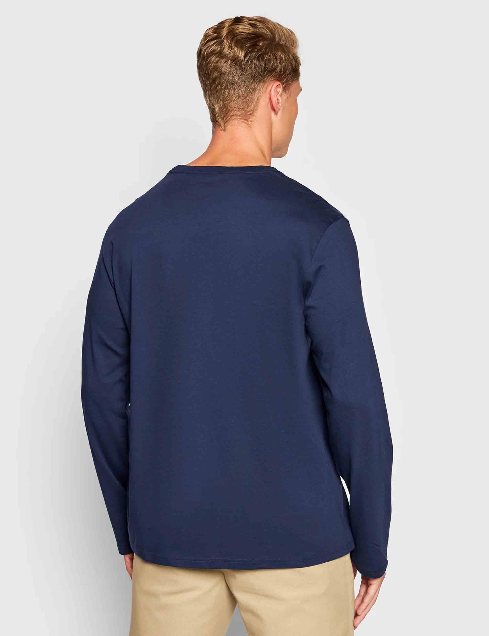 T-shirt uomo Crew in cotone blu con logo ricamato e maniche lunghe 714844759002 CRUISE NAVY Polo Ralph Lauren 
