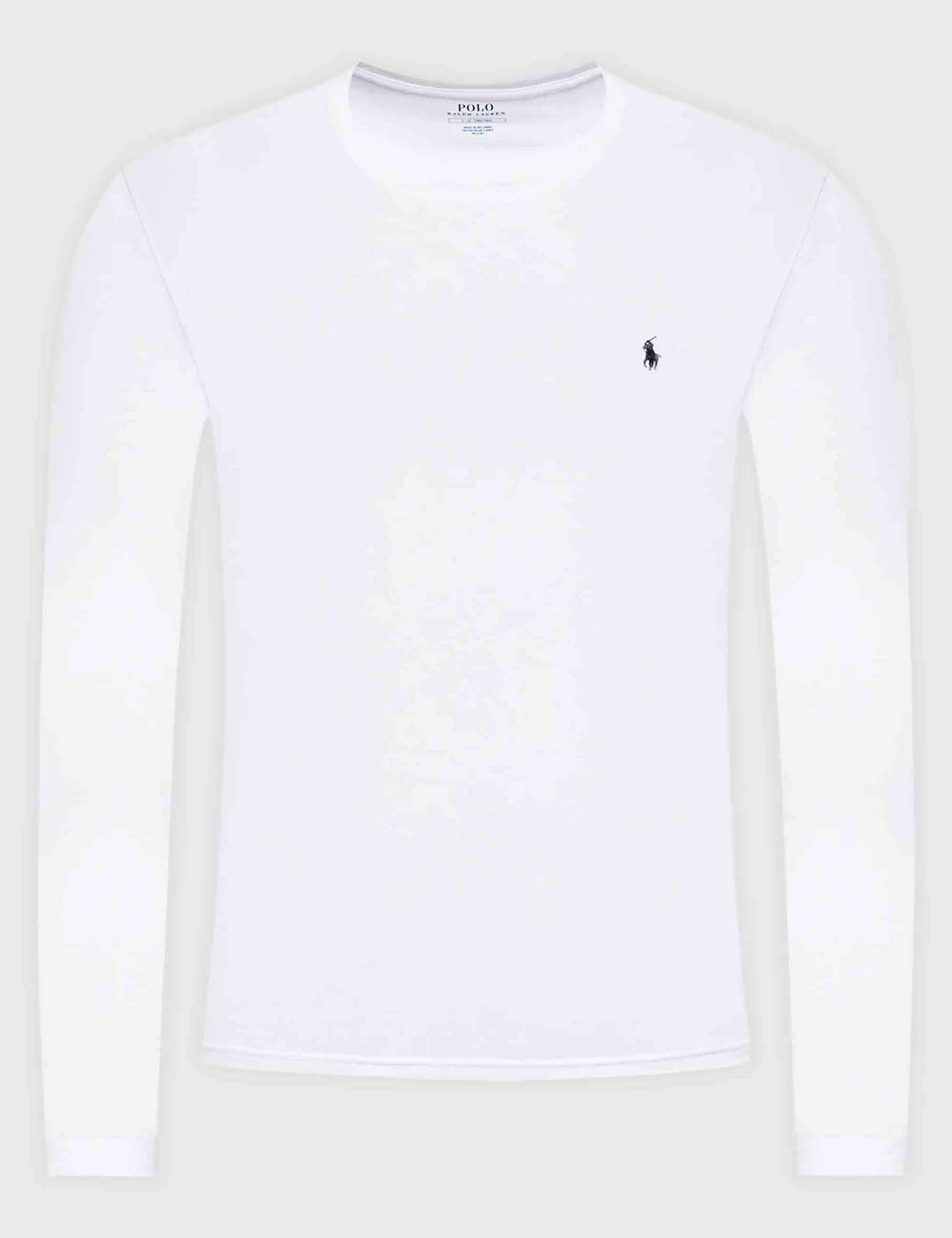 T-shirt uomo Crew in cotone bianco con logo ricamato e maniche lunghe 714844759004 WHITE Polo Ralph Lauren 