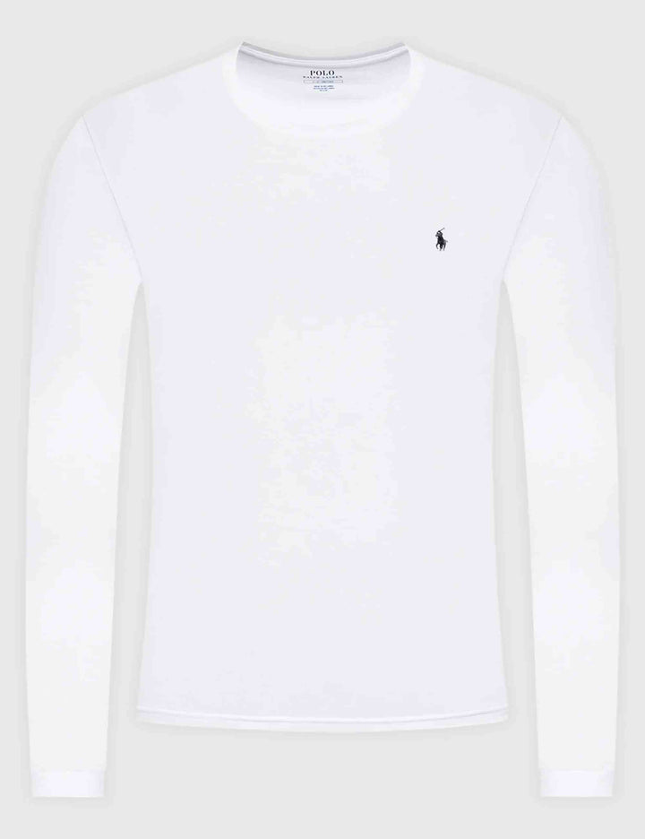 T-shirt uomo Crew in cotone bianco con logo ricamato e maniche lunghe 714844759004 WHITE Polo Ralph Lauren 
