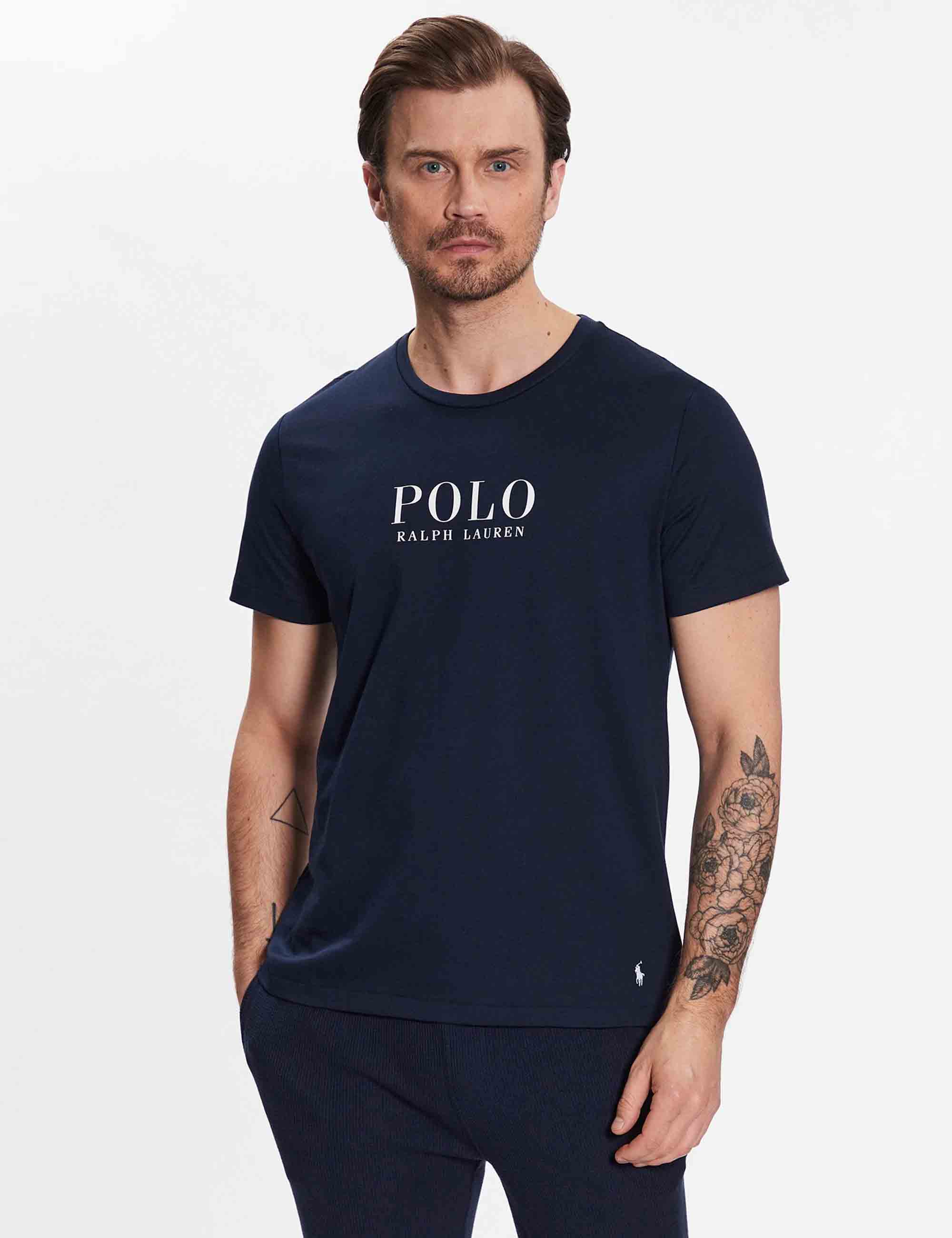 T-shirt uomo Crew in cotone blu con stampa e logo ricamato 714899613003 CRUISE NAVY Polo Ralph Lauren 
