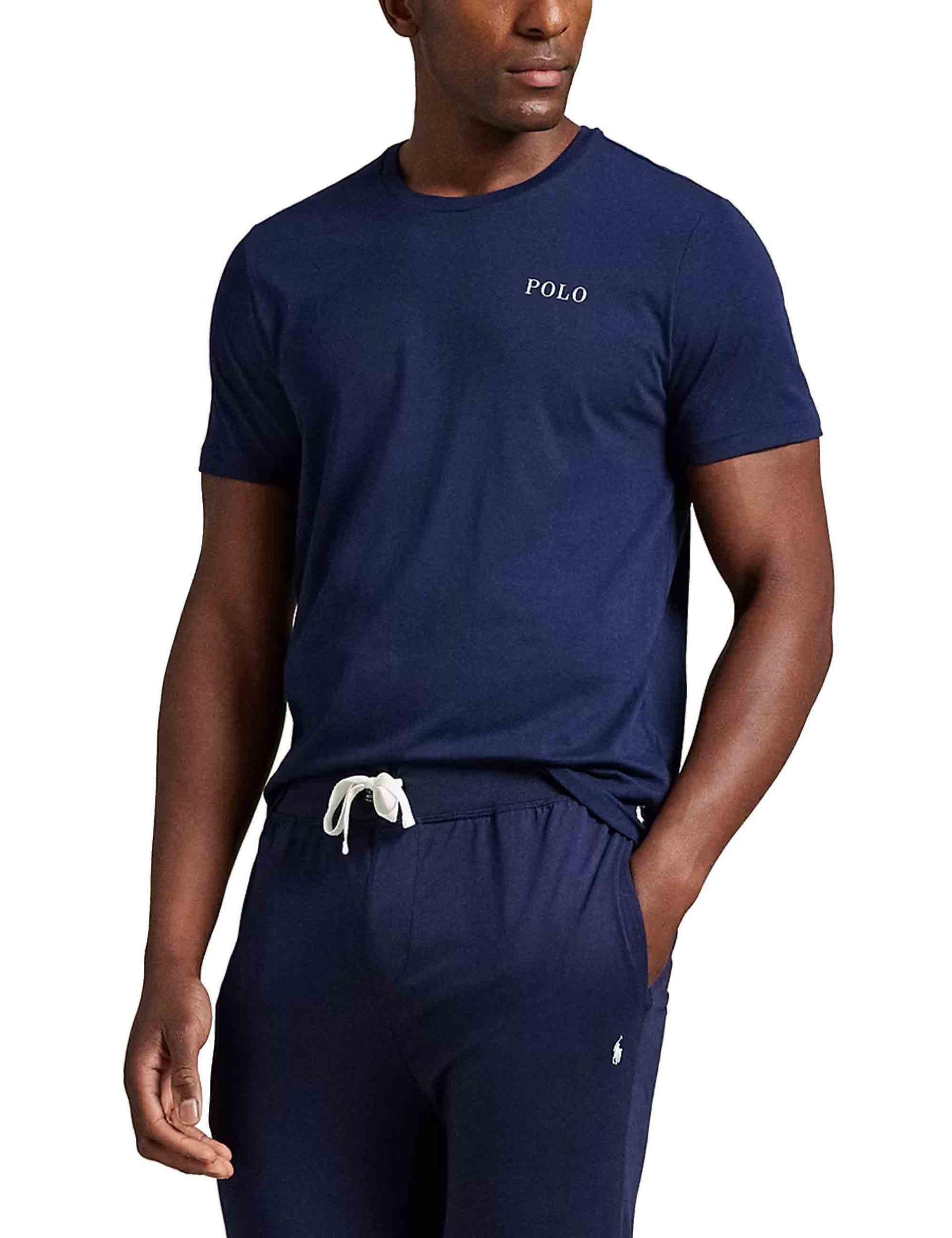 T-shirt uomo Crew Top in cotone blu con logo ricamato 714931650005 CRUISE NAVY POLO TEE Polo Ralph Lauren 