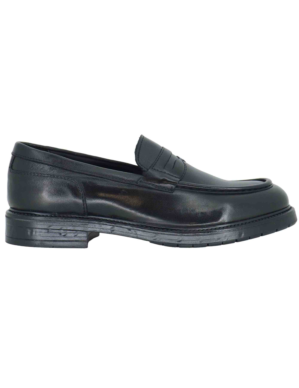 Mocassino penny loafer uomo in pelle nera con suola in gomma SPGB2070 001 Spatarella 
