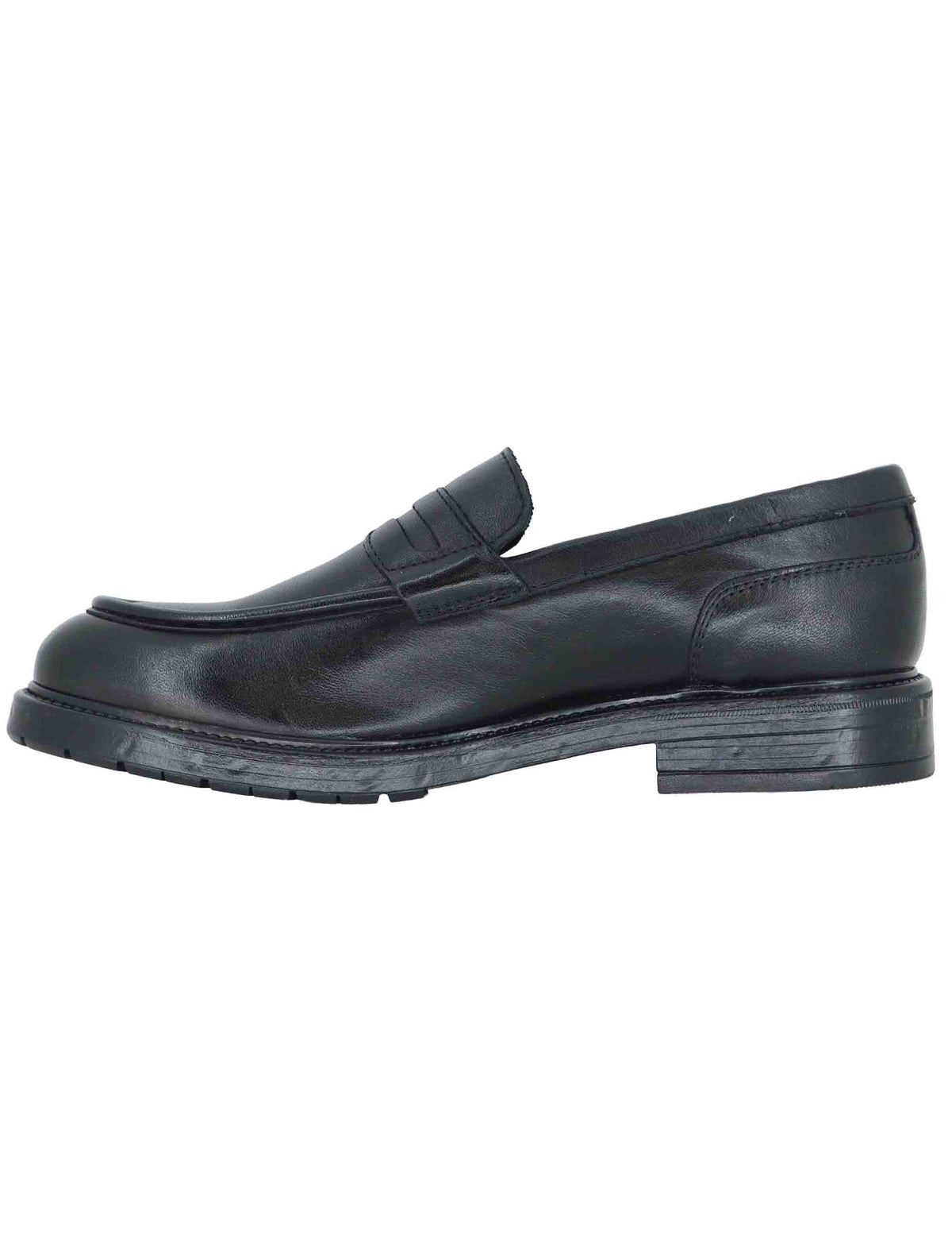 Mocassino penny loafer uomo in pelle nera con suola in gomma SPGB2070 001 Spatarella 