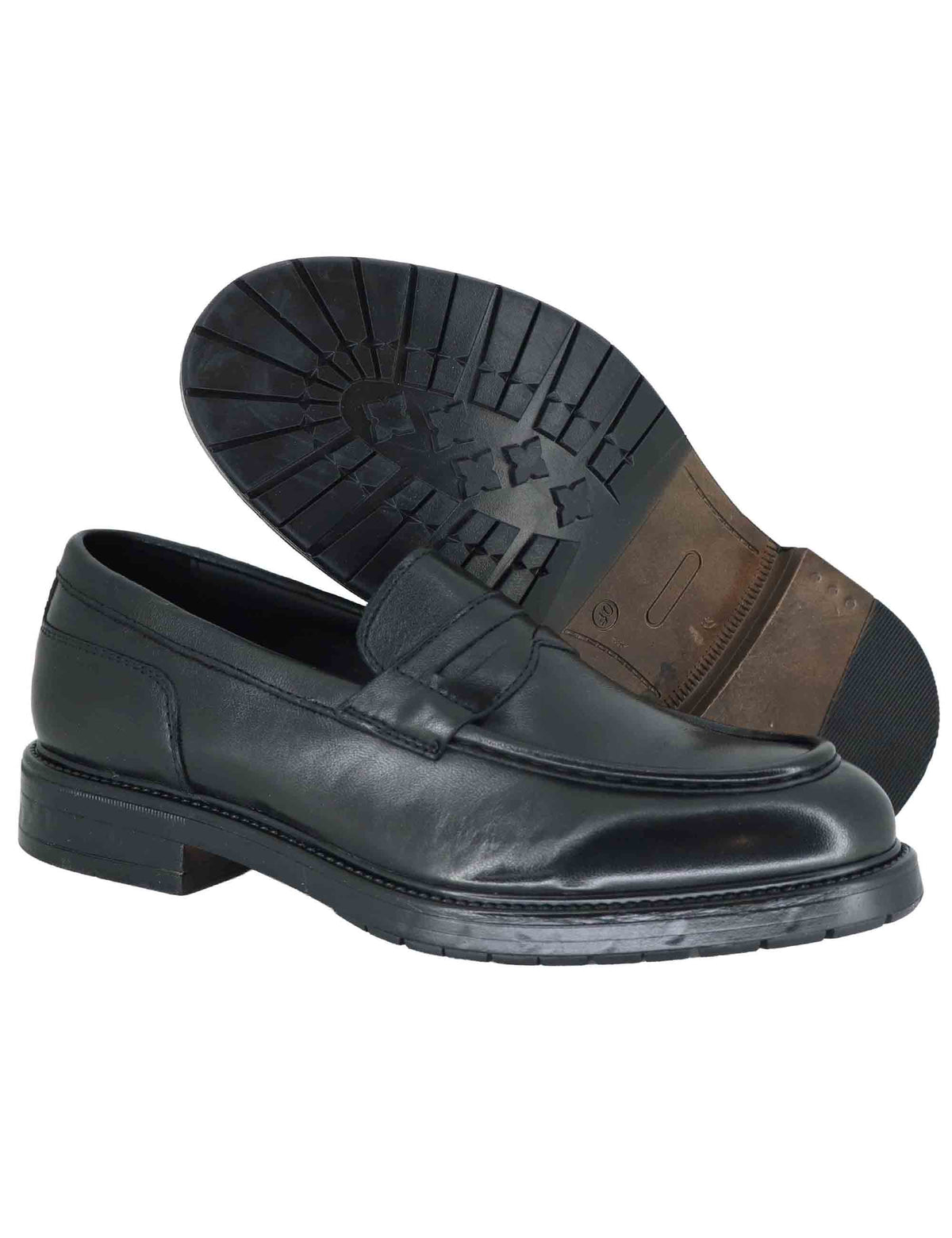 Mocassino penny loafer uomo in pelle nera con suola in gomma SPGB2070 001 Spatarella 