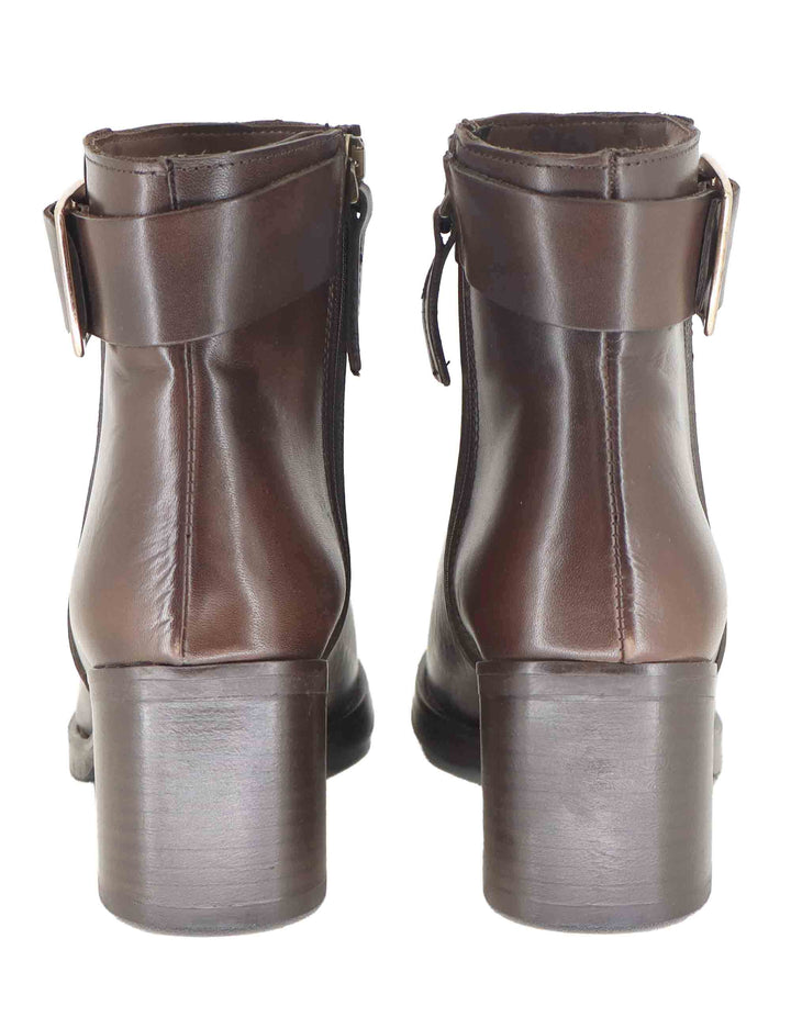 Stivaletti donna in pelle marrone con cinturino e fibbia oro con tacco medio SPTR2002 014 Spatarella 
