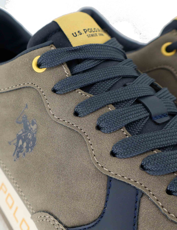 Sneakers uomo in pelle e tessuto taupe con suola alta CLEEF006E BRW-DBL03 U.S. Polo Assn. 