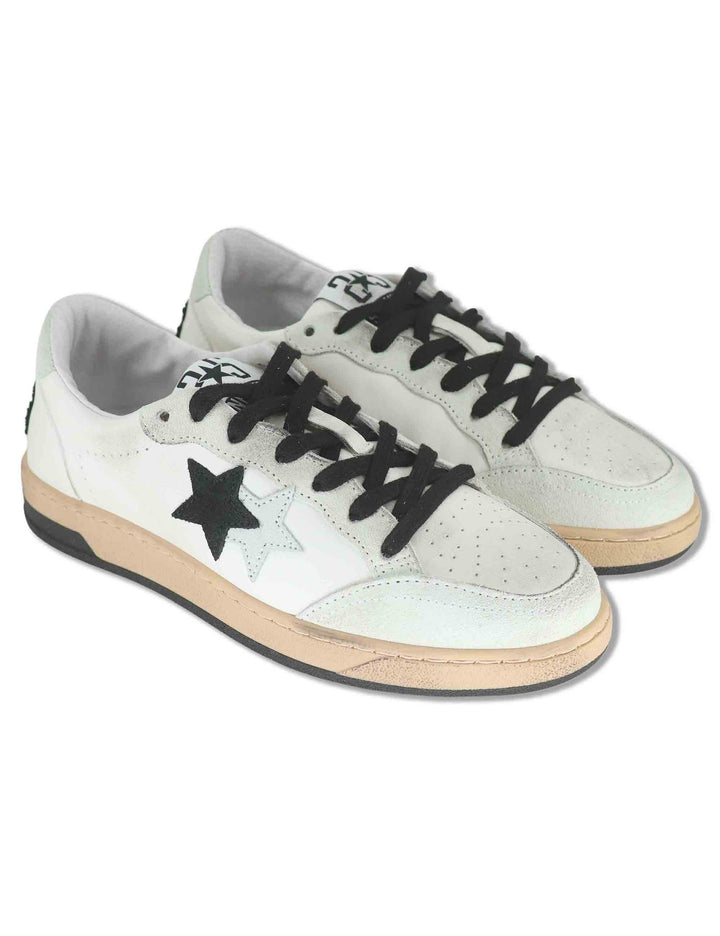Sneakers donna in pelle bianca con inserti neri e logo laterale 2SD5205 034 2Star 