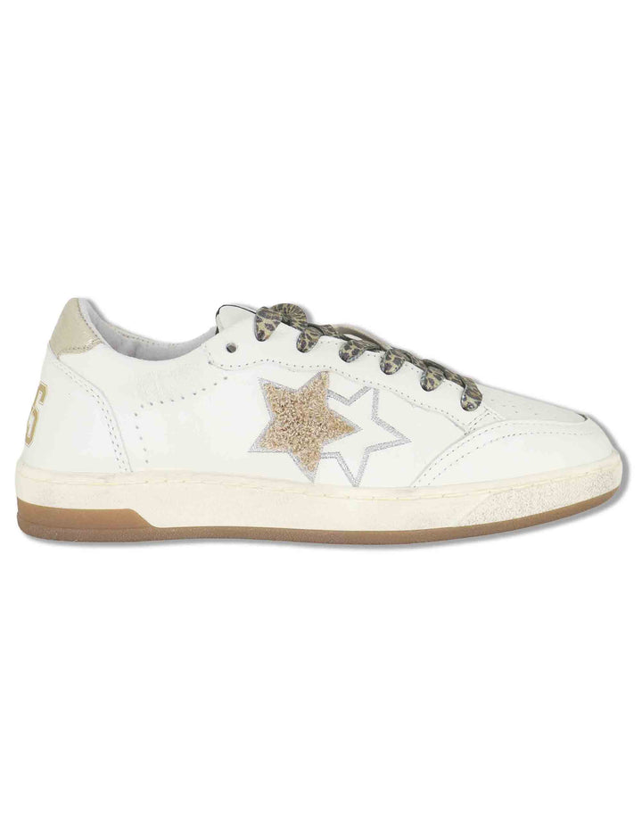 Sneakers donna in pelle bianca con inserti oro e logo laterale 2SD5221 074 2Star 