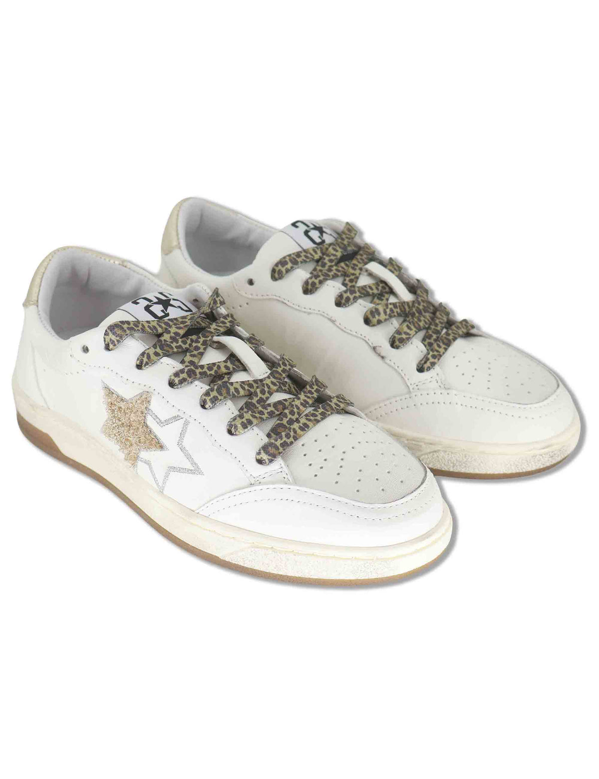 Sneakers donna in pelle bianca con inserti oro e logo laterale 2SD5221 074 2Star 